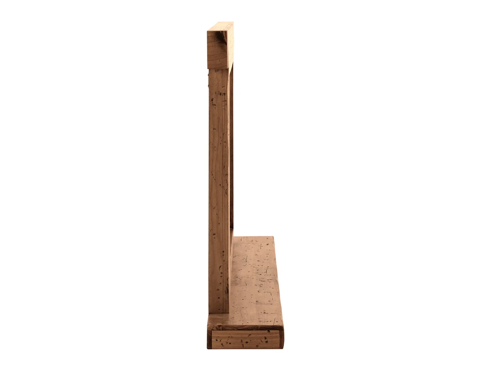 Spiegel Otago 150x80 Pinie, Freisteller in Seitenansicht, braunes lackiertes Holz, rechteckiger Rahmen mit Ablagefläche