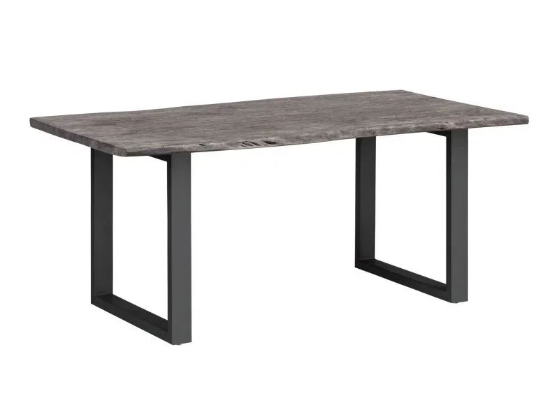 Moderner Esstisch mit markanter dunkler Oberfläche und U-förmigen Metallbeinen für einen urbanen Loft-Look.