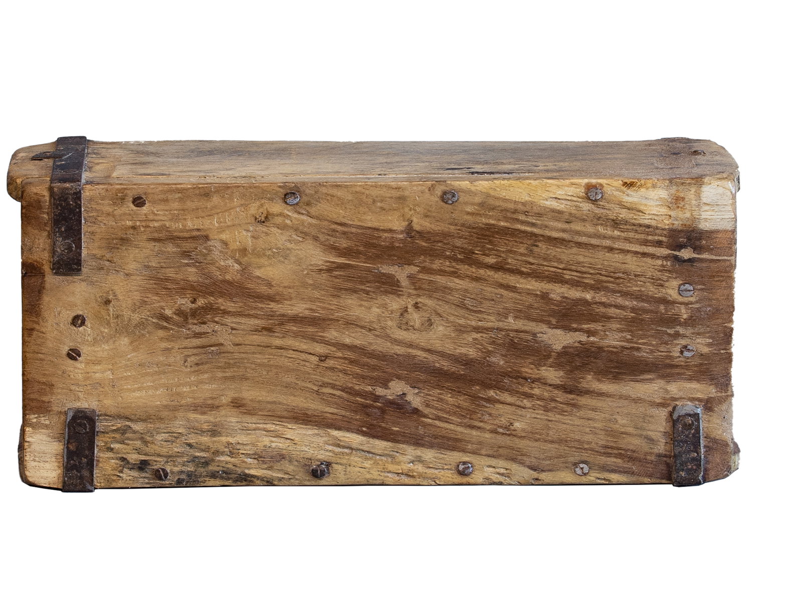 Frontansicht Freisteller: Dekokiste Ziegelform aus recyceltem, lackiertem Hartholz (30 × 10 × 14 cm) in Naturoptik.