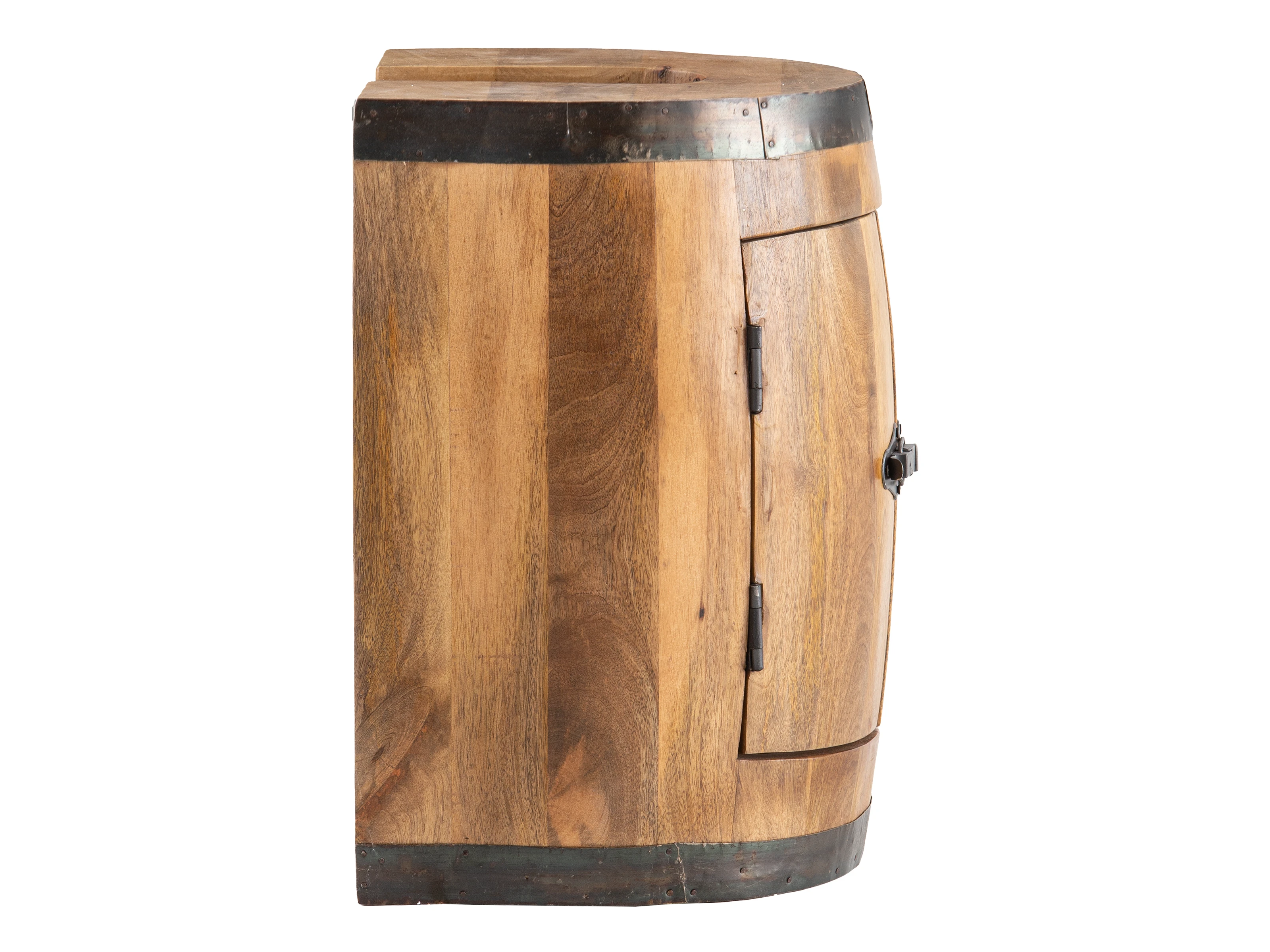 Freisteller-Seitenansicht: Waschbeckenunterschrank „Barrel“, braunes, lackiertes Holz (35×50×30 cm), 2 Türen.