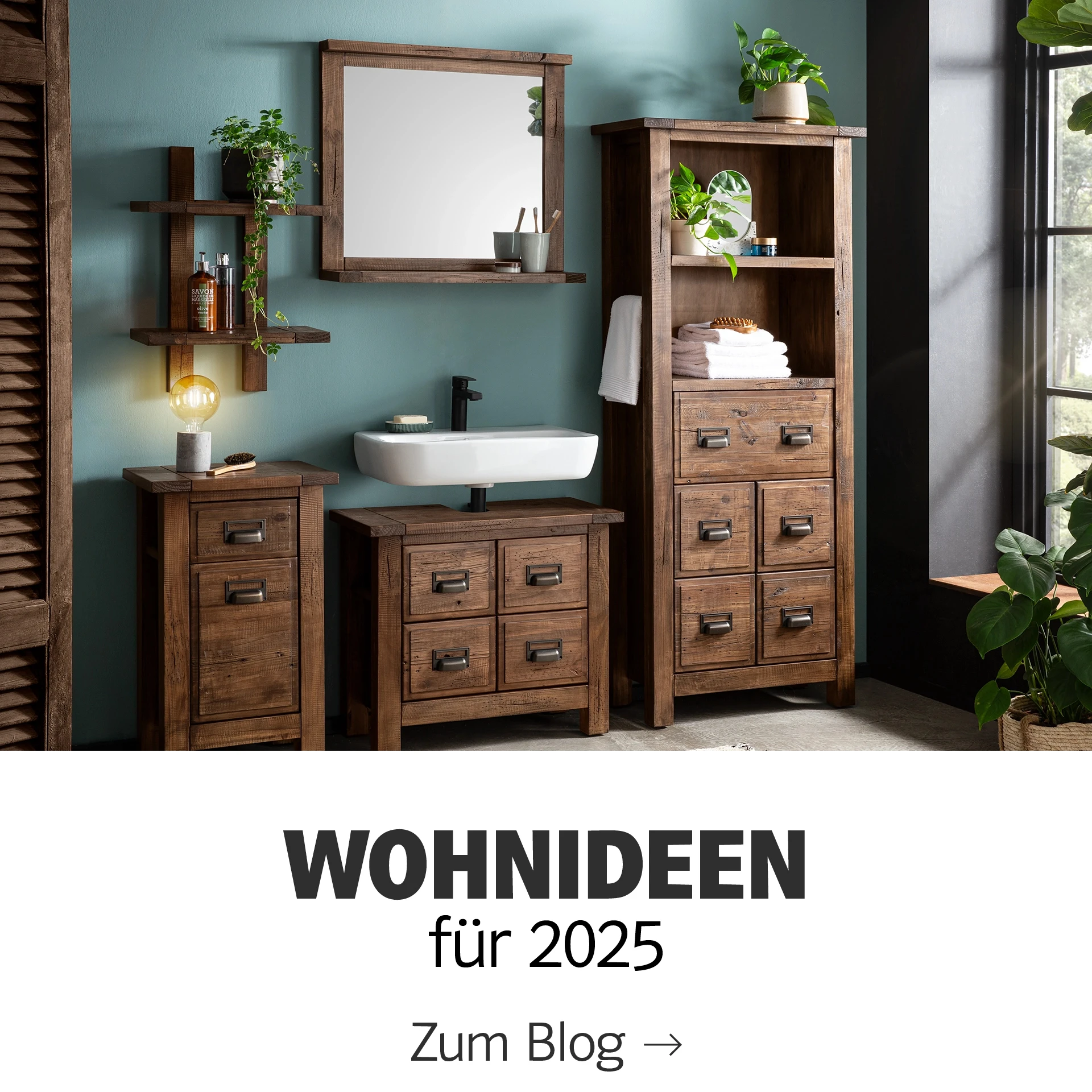 Kachel-Übersicht zu Wohntrends 2025: Holz- und Bodenproben, Farbmuster und Interior-Moods in warmen, natürlichen Tönen