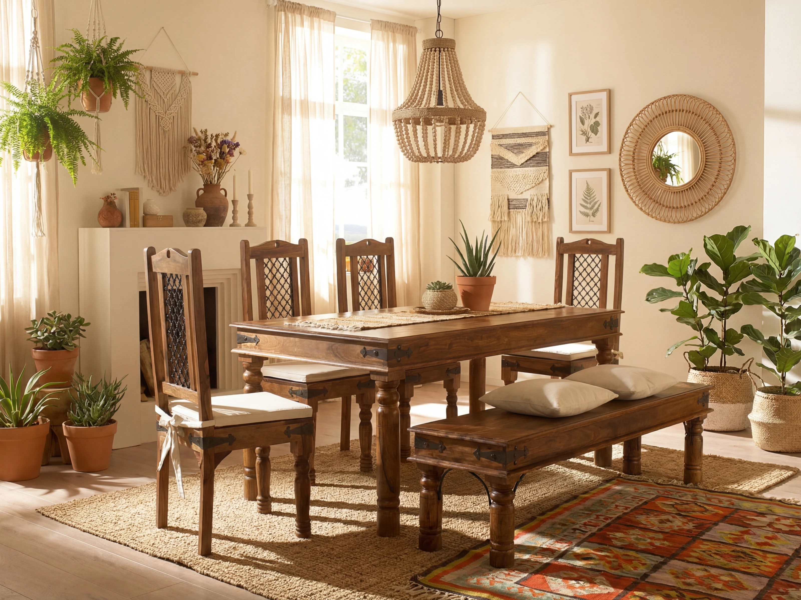 Essgruppe Merlow 148x90 - 4 Stühle -Sitzbank