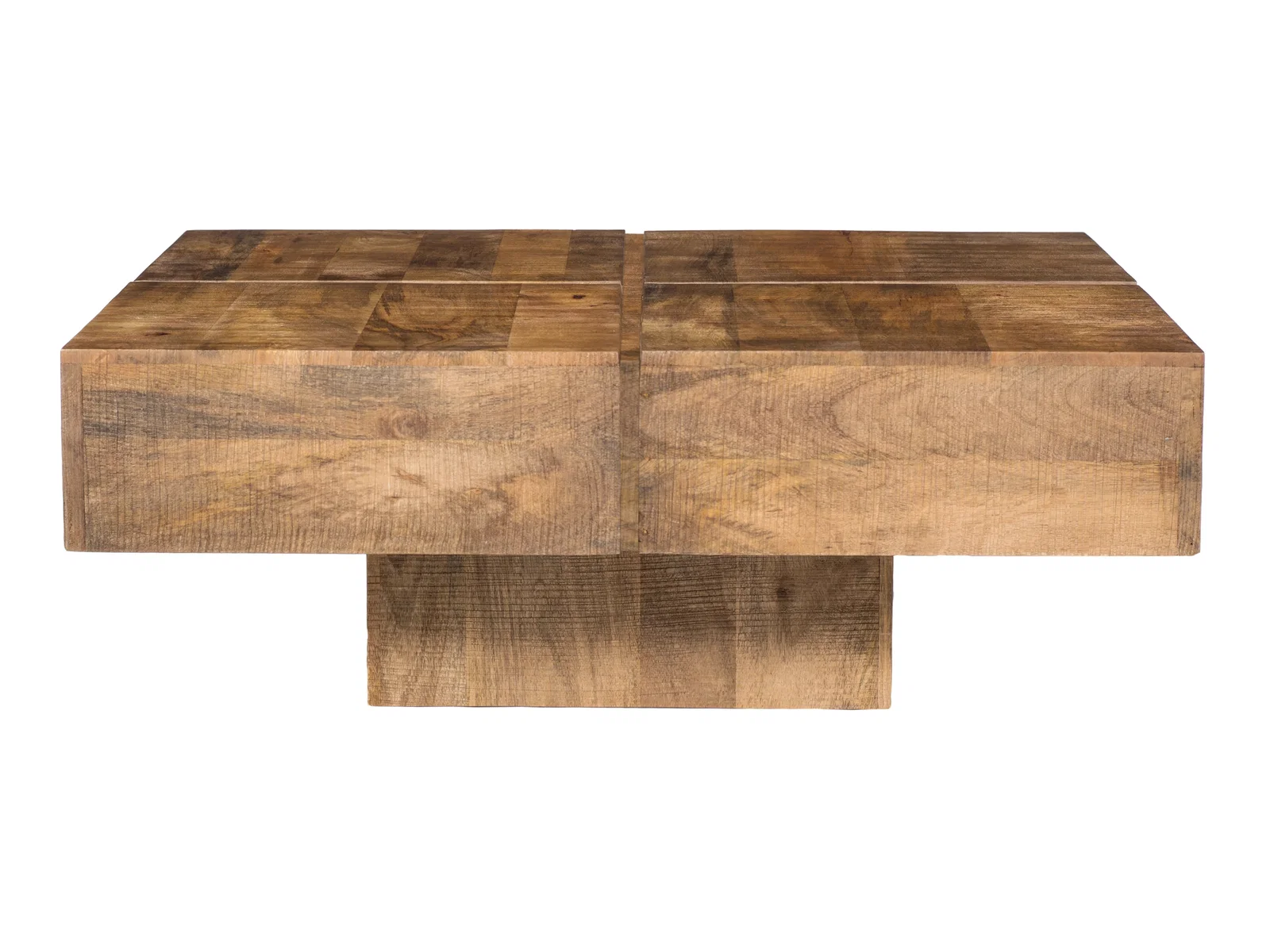 Freisteller Frontansicht quadratischer Couchtisch Amberley aus lackiertem Mangoholz (80×80×30 cm)
