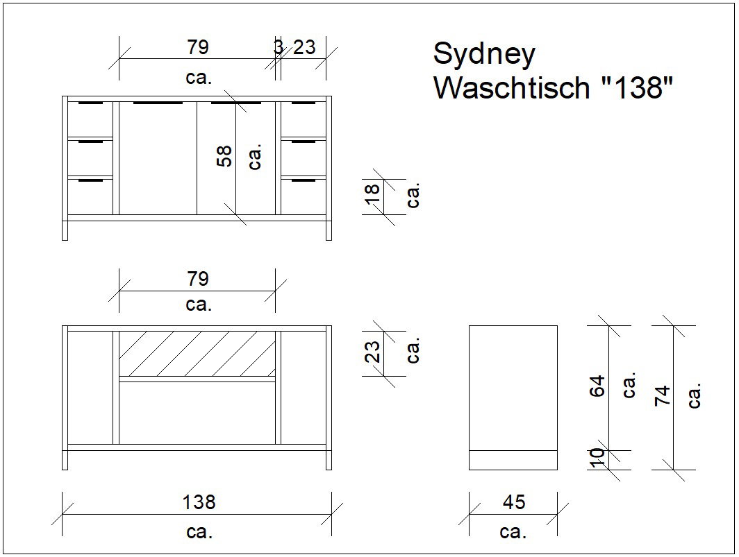 Waschtisch Sydney Pinie 138cm