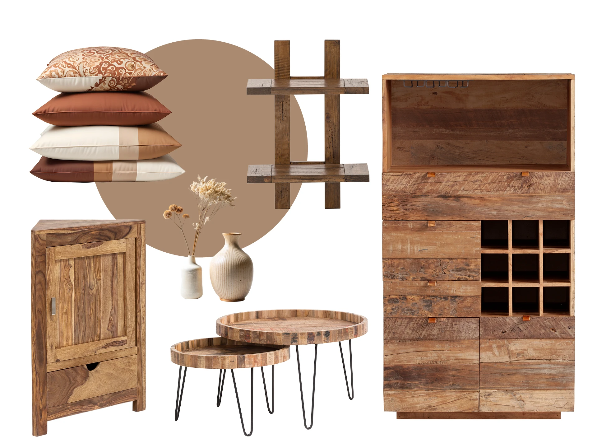 Modernes Interieur mit Holzmöbeln, warmen Naturtönen und minimalistischer skandinavischer Einrichtung – Wohntrends 2025