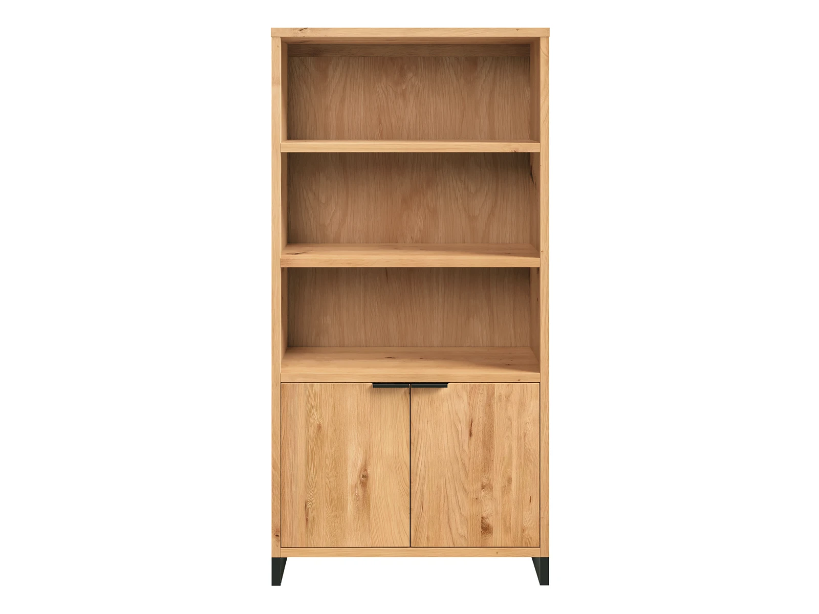 Frontansicht Freisteller: Bücherregal Sydney aus geölter Wildeiche, 90×180×35 cm, braun, 2 Türen