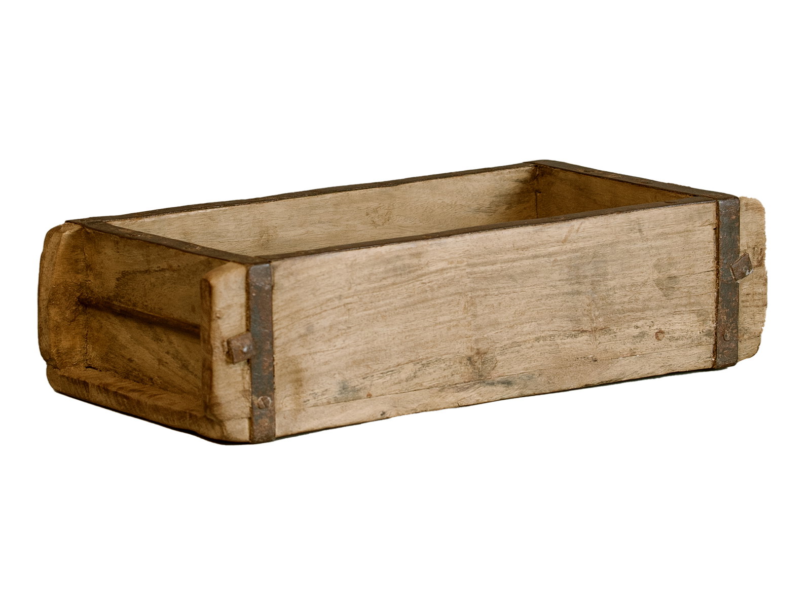 Freisteller 45°-Ansicht der Dekokiste Ziegelform aus recyceltem, lackiertem Hartholz in Natur (30×10×14 cm)