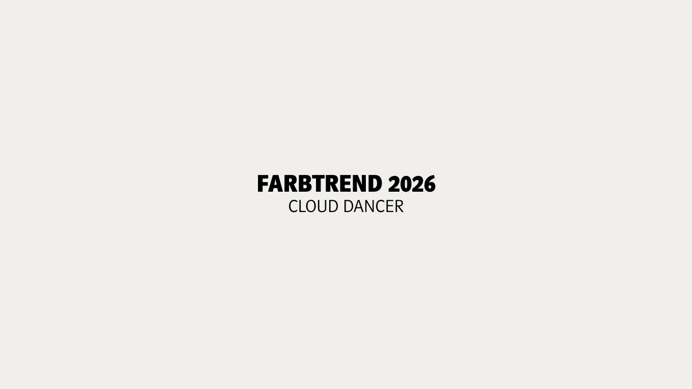 Grafik-Banner mit dem Text 'Farbtrend 2026'; modernes Stimmungsbild zu Wohnfarben, trendige Farbinspiration für Einrichtung.