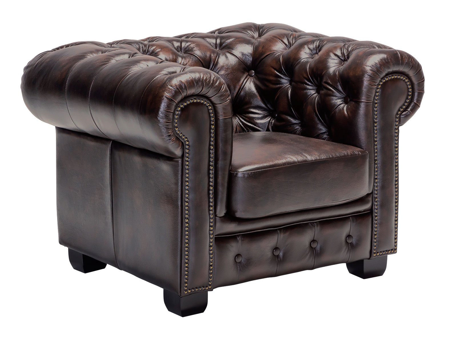 Chesterfield Sofa Garnitur Braun Echtleder 210x72x90 Schrägansicht