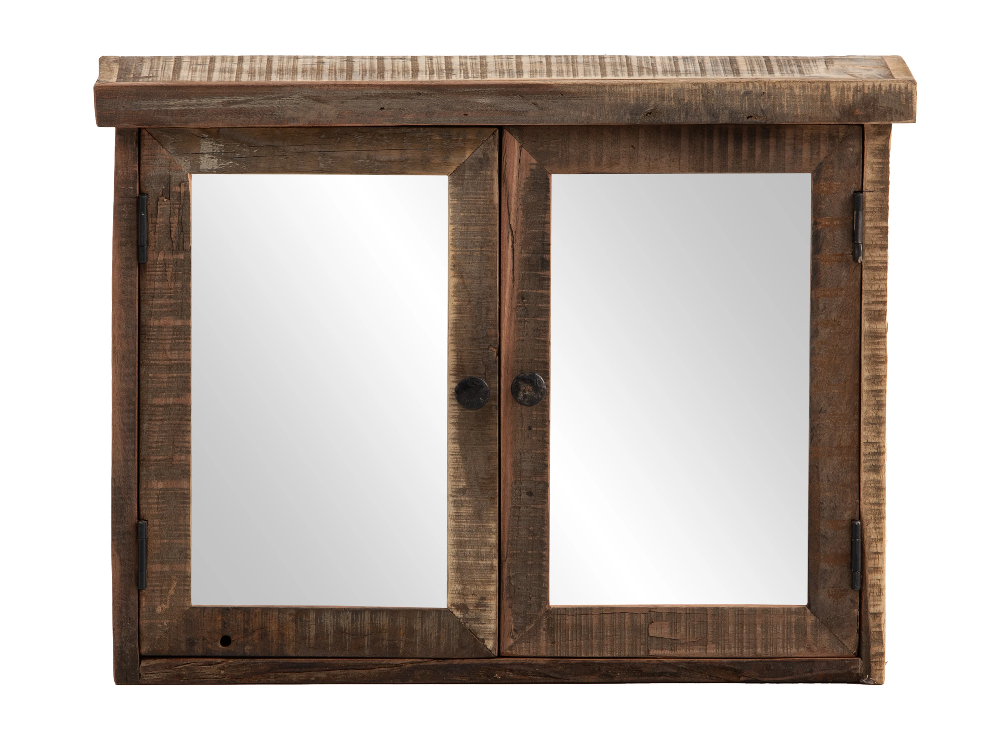 Spiegelschrank Sumatra, Freisteller-Frontansicht: Altholz-Badhängeschrank (60×45×20 cm) mit 2 Türen und offenem Fach