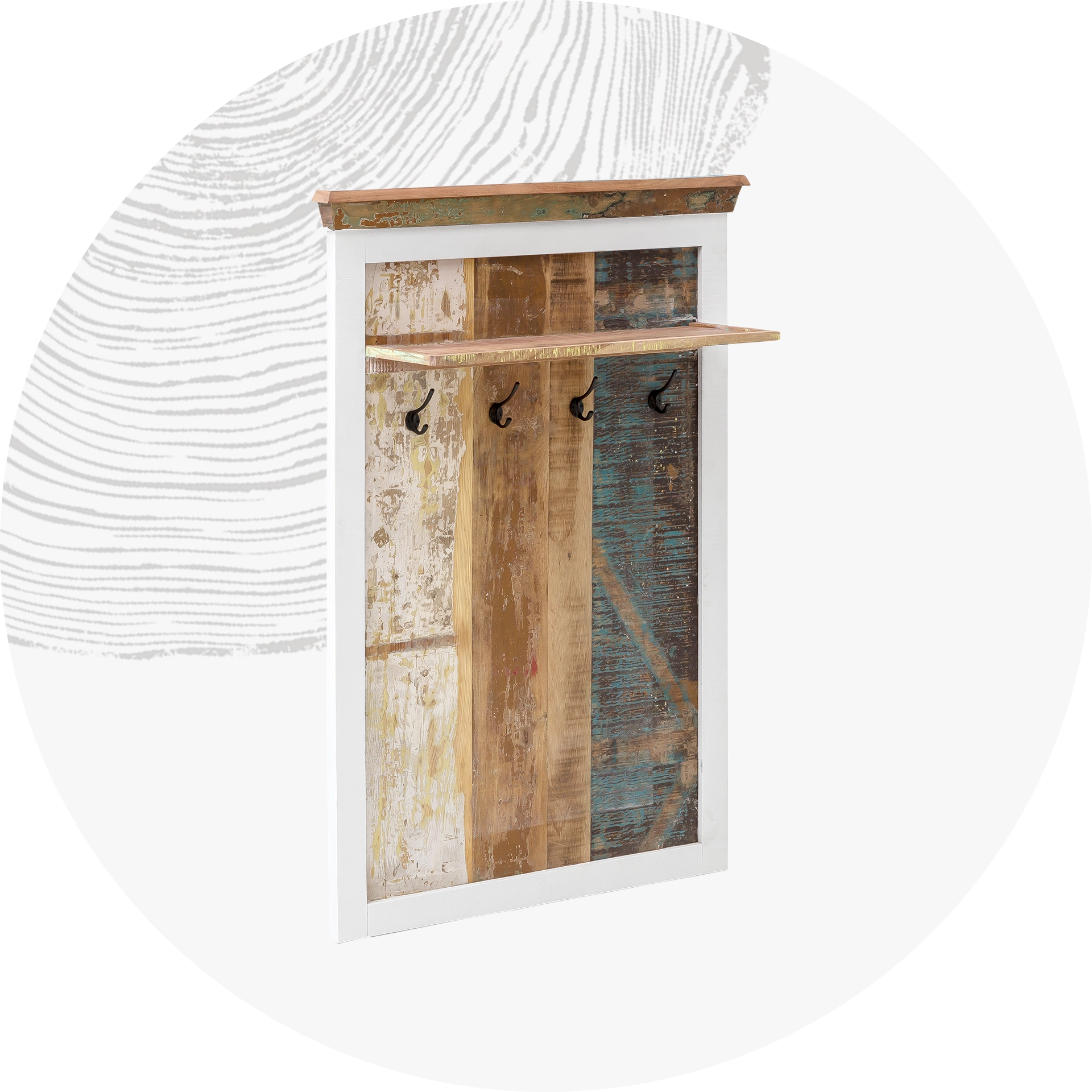 Moderne Wandgarderobe aus Massivholz mit Ablage und Haken, warme Holzmaserung, minimalistisches skandinavisches Design für Flur und Eingangsbereich