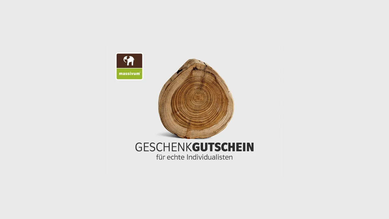 Woodkings Geschenkgutschein im Holzlook mit schlichter Typografie, Gutschein für Möbel und Wohnaccessoires
