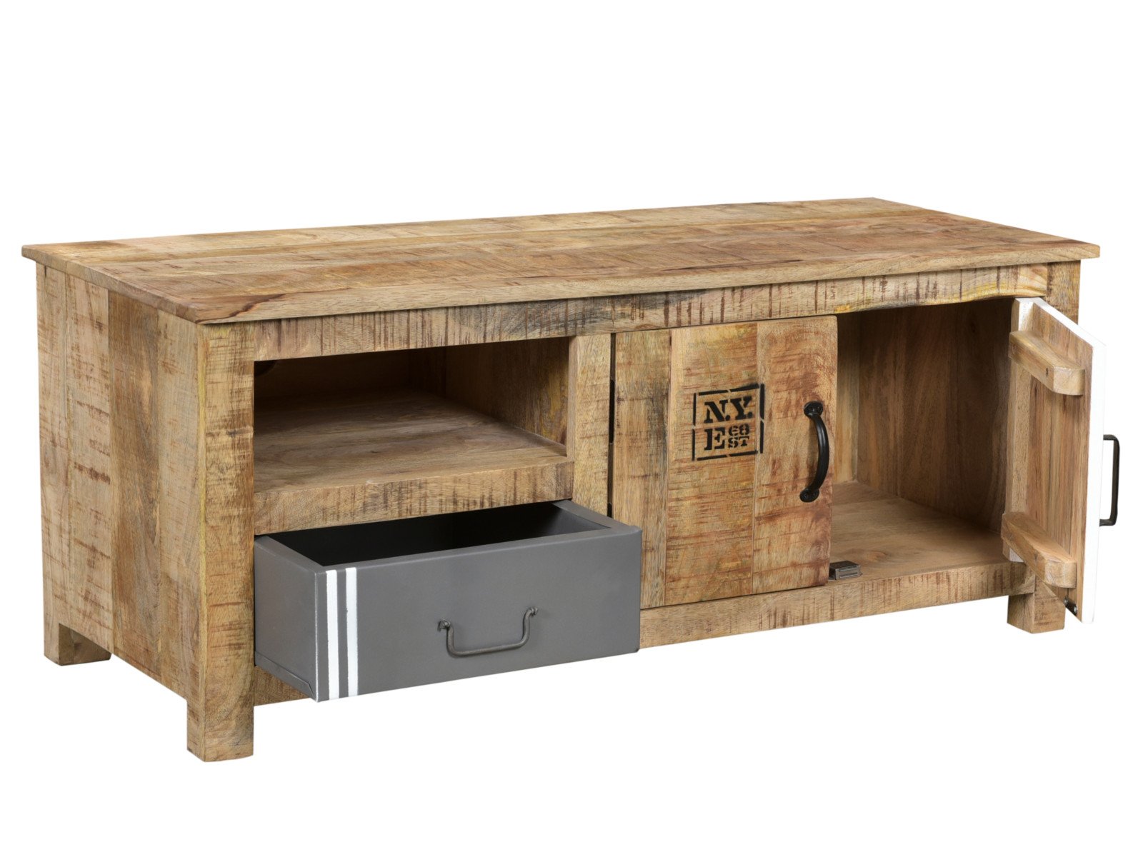 TV-Bank Pune Holz - Mango 115x45x43 Schrägansicht