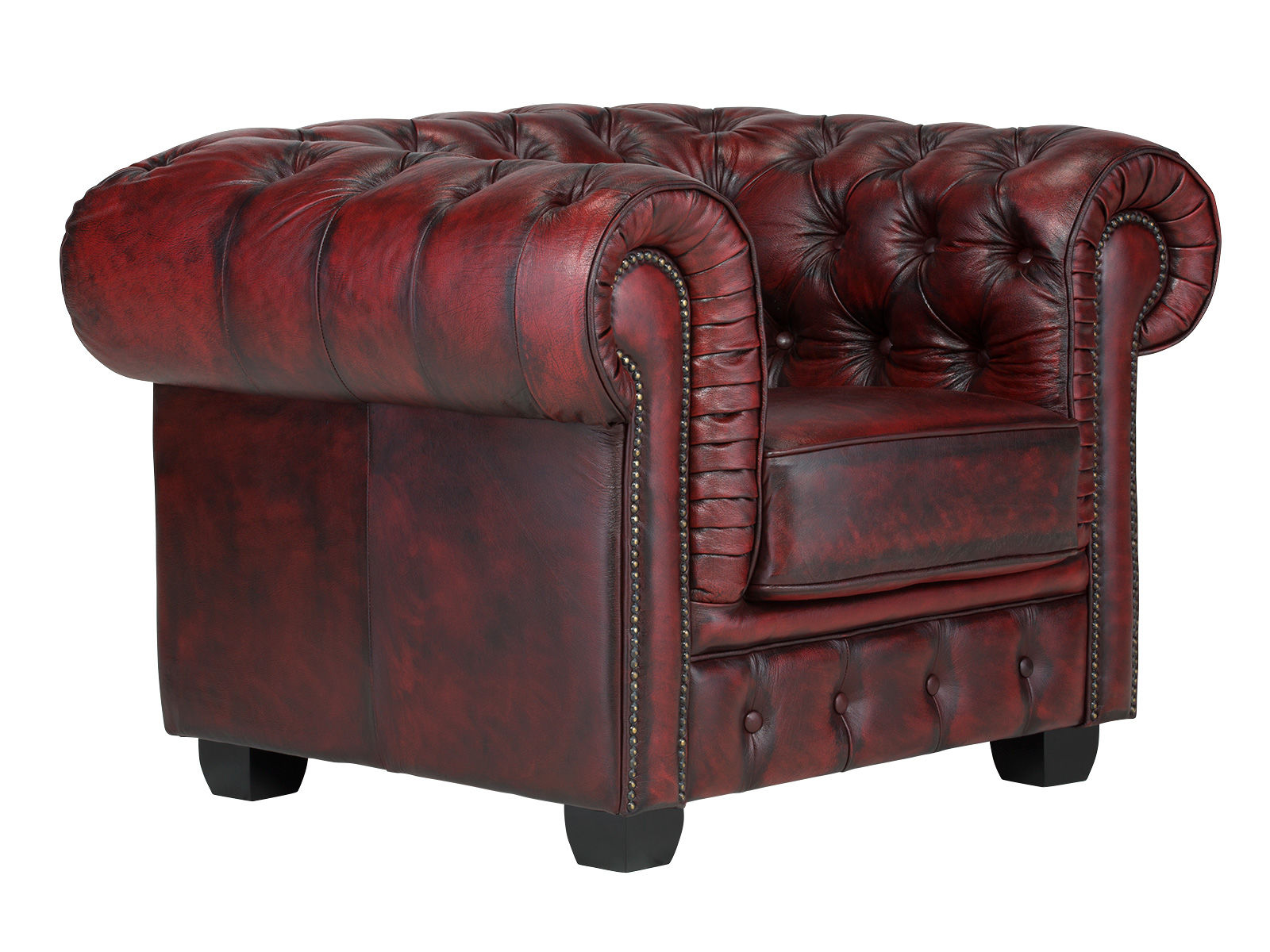 Sessel Chesterfield Big Echtleder rot 112x79x98 Schrägansicht