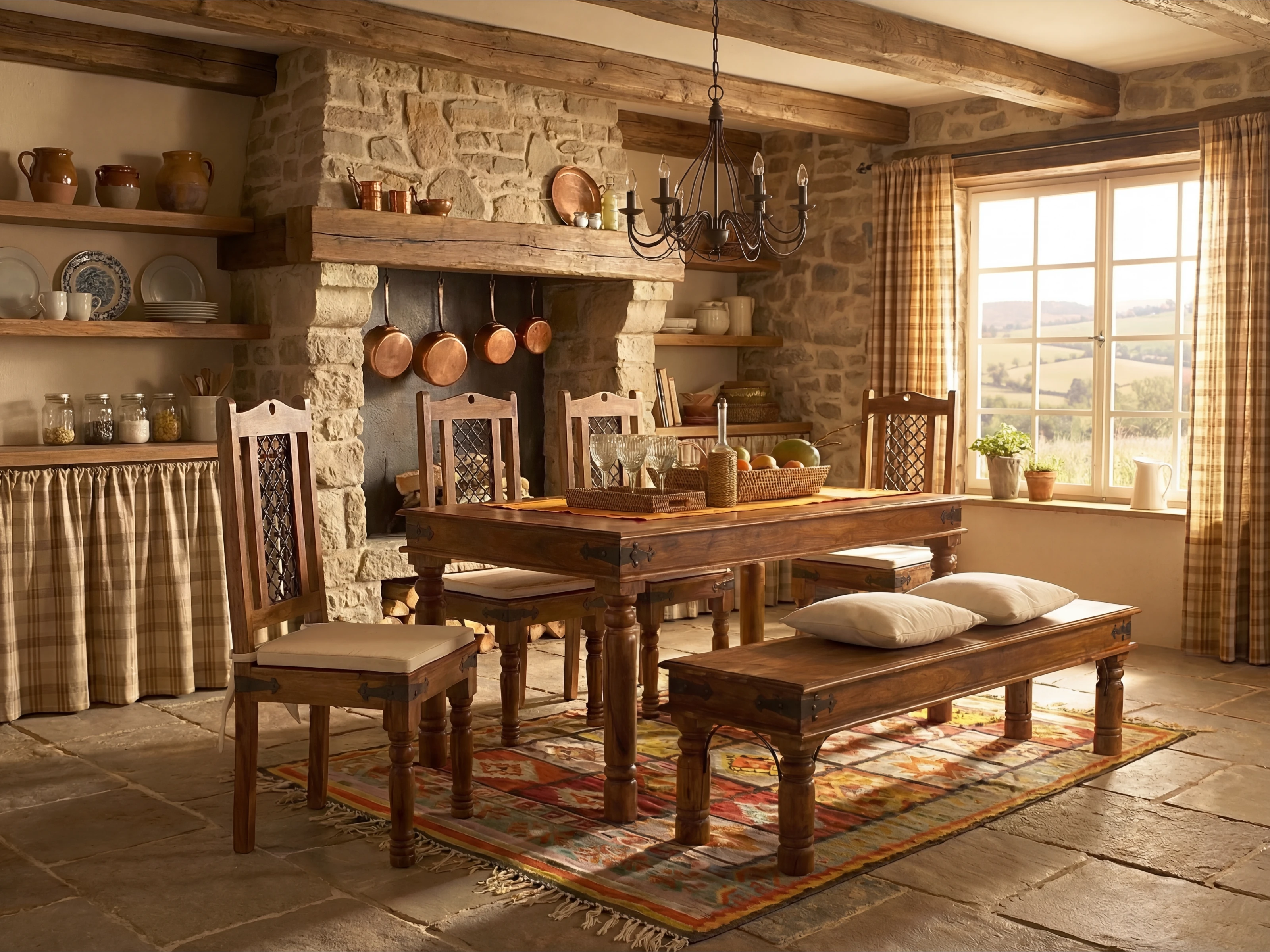 Essgruppe Merlow 178x90 - 4 Stühle -Sitzbank