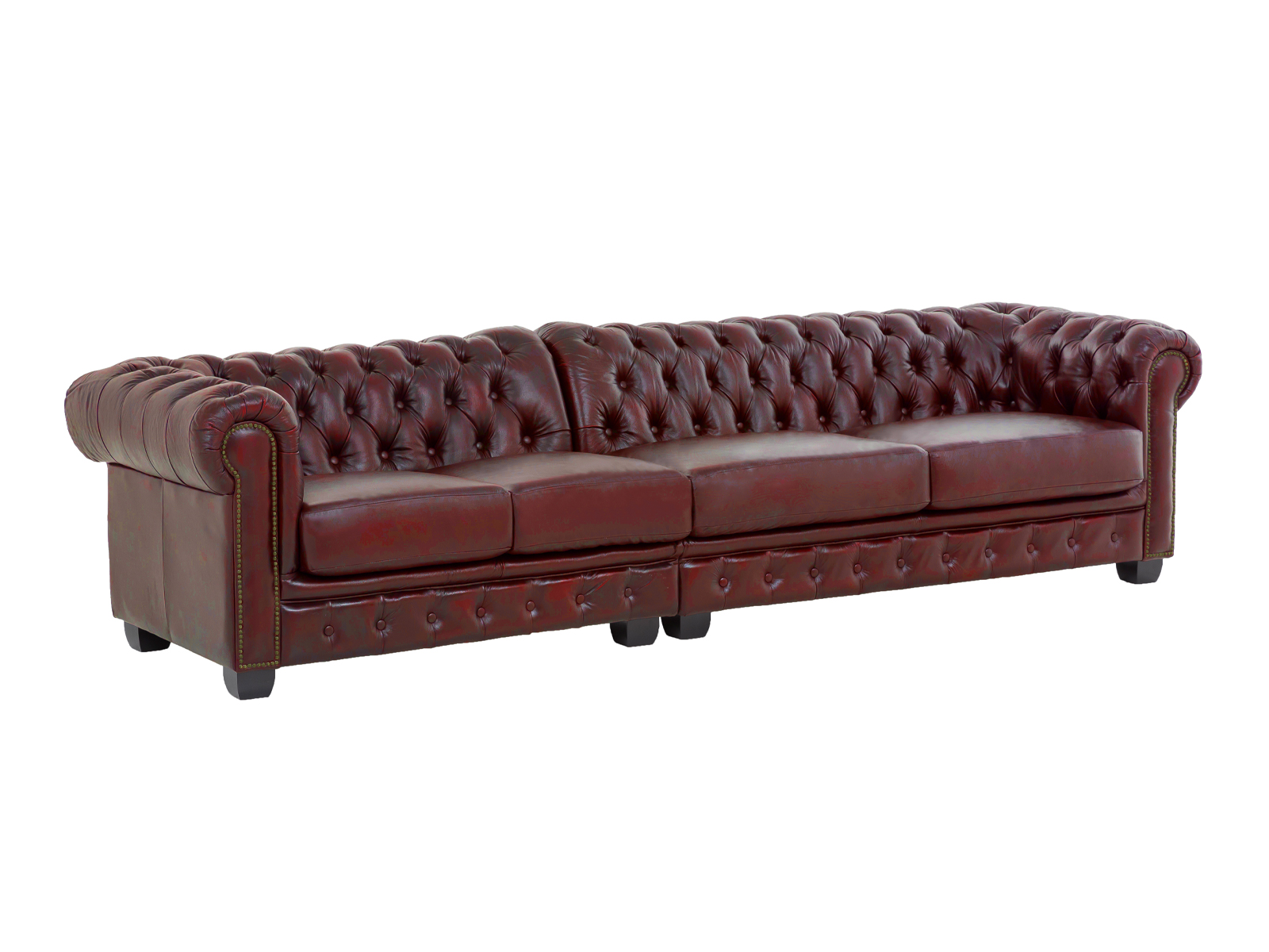 Sofa Chesterfield 5-Sitzer Echtleder rot 310x72x100 Schrägansicht