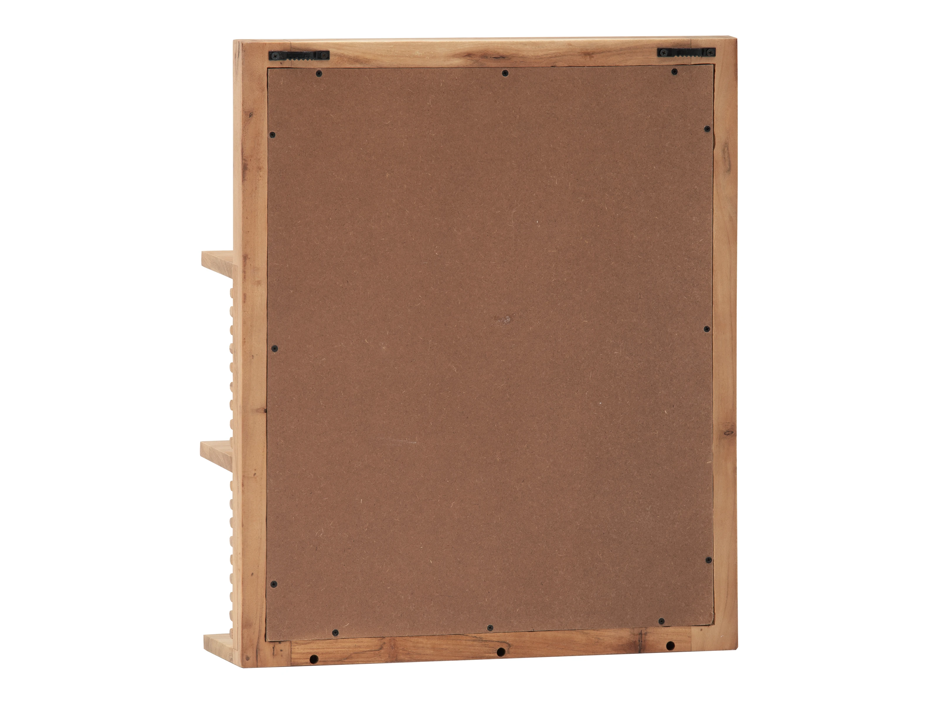 Freisteller Rückansicht Badmöbel-Set Kali Akazie, lackiertes Akazienholz in Braun, Rückwand mit Rahmen und Montageschienen