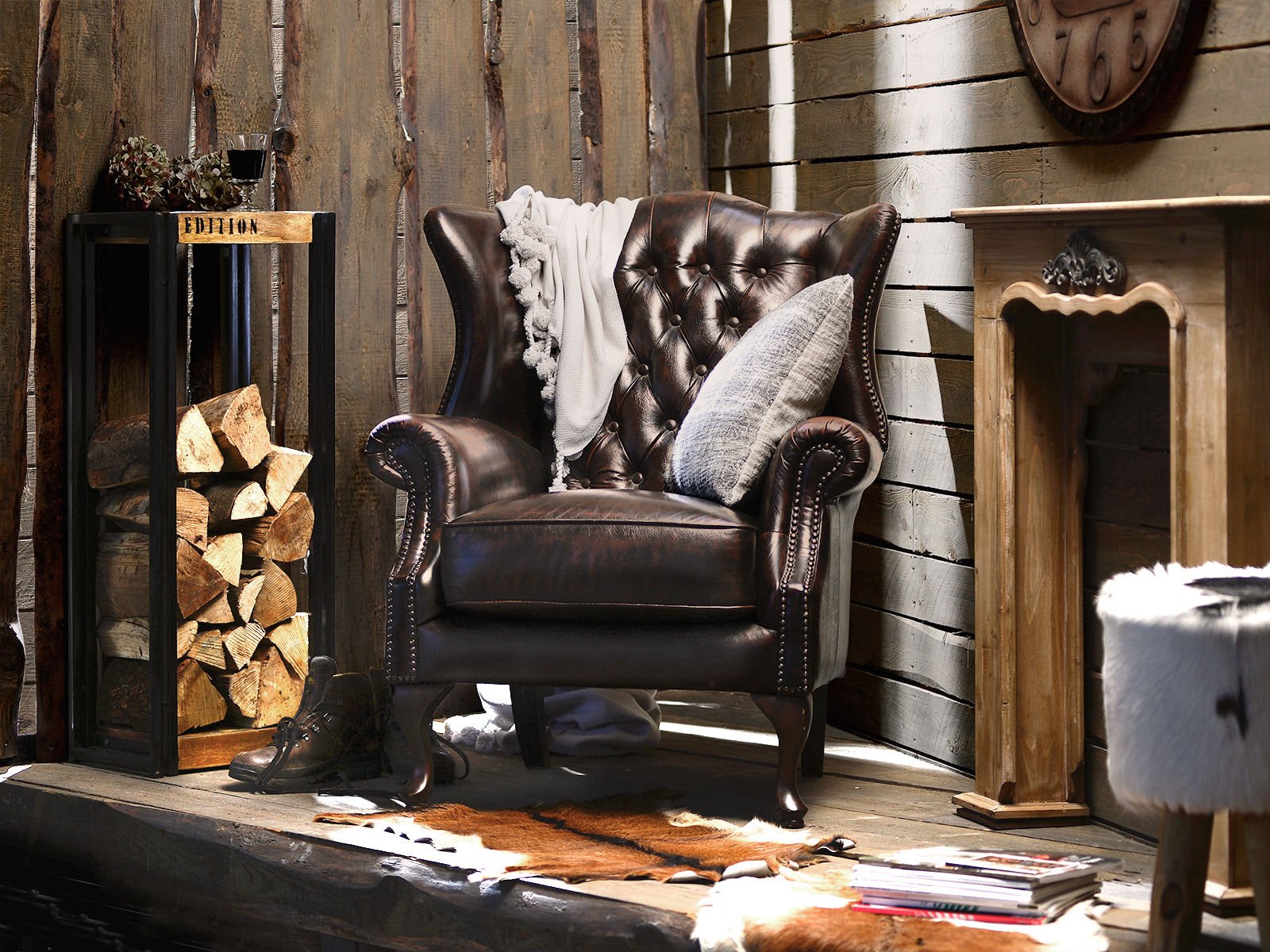 Sessel Chesterfield Pittsfield aus Echtleder antik braun