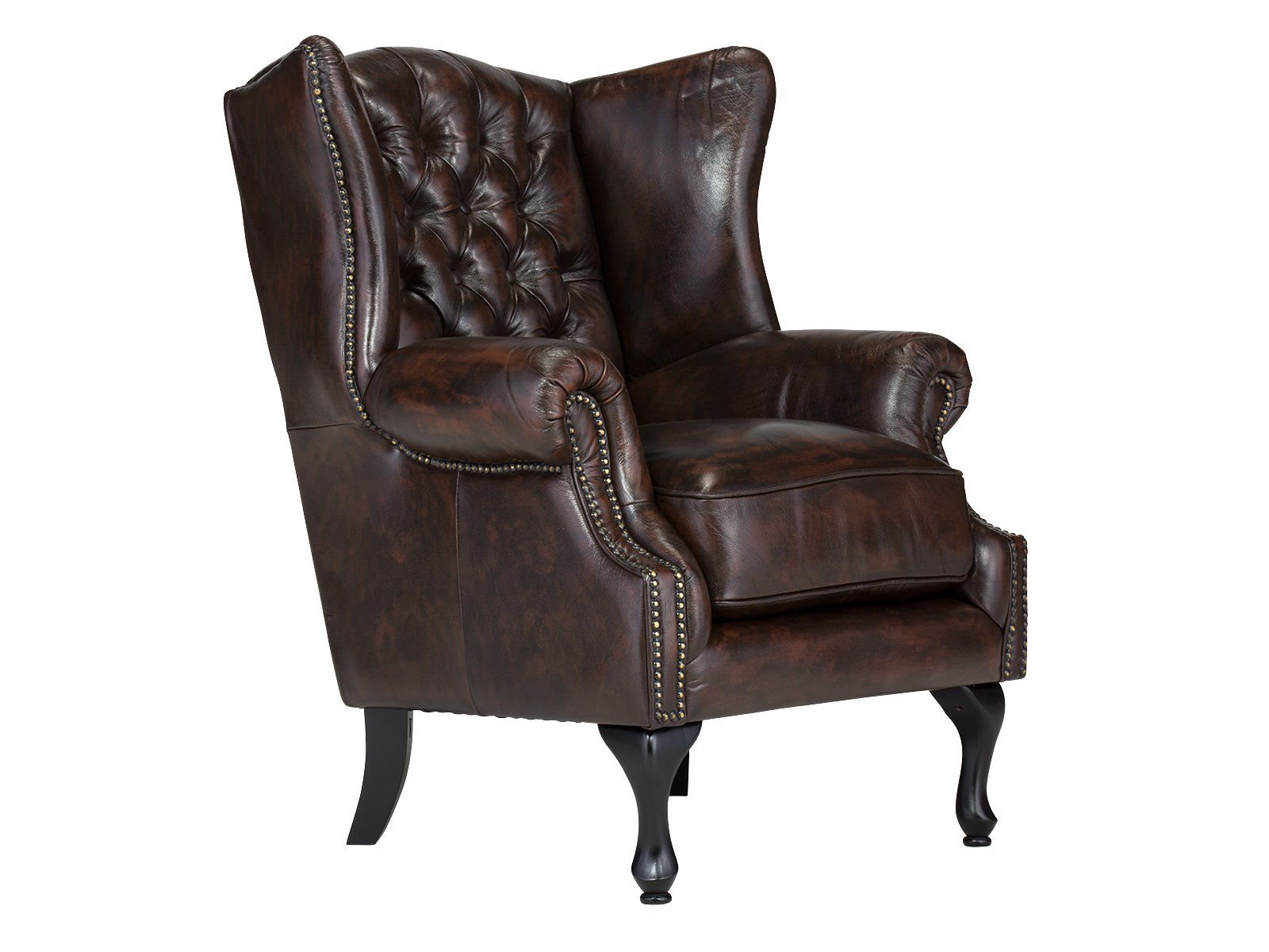 Ohrensessel Chesterfield Pittsfield Echtleder braun Ohrensessel Chesterfield Pittsfield Echtleder braun 89x104x79 Schrägansicht