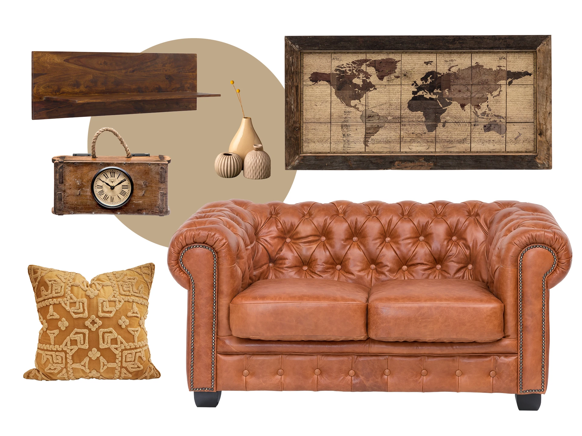 Modernes Wohnzimmer mit Holz-Sideboard, grünen Pflanzen und warmen Naturtönen, minimalistischer skandinavischer Trend 2025