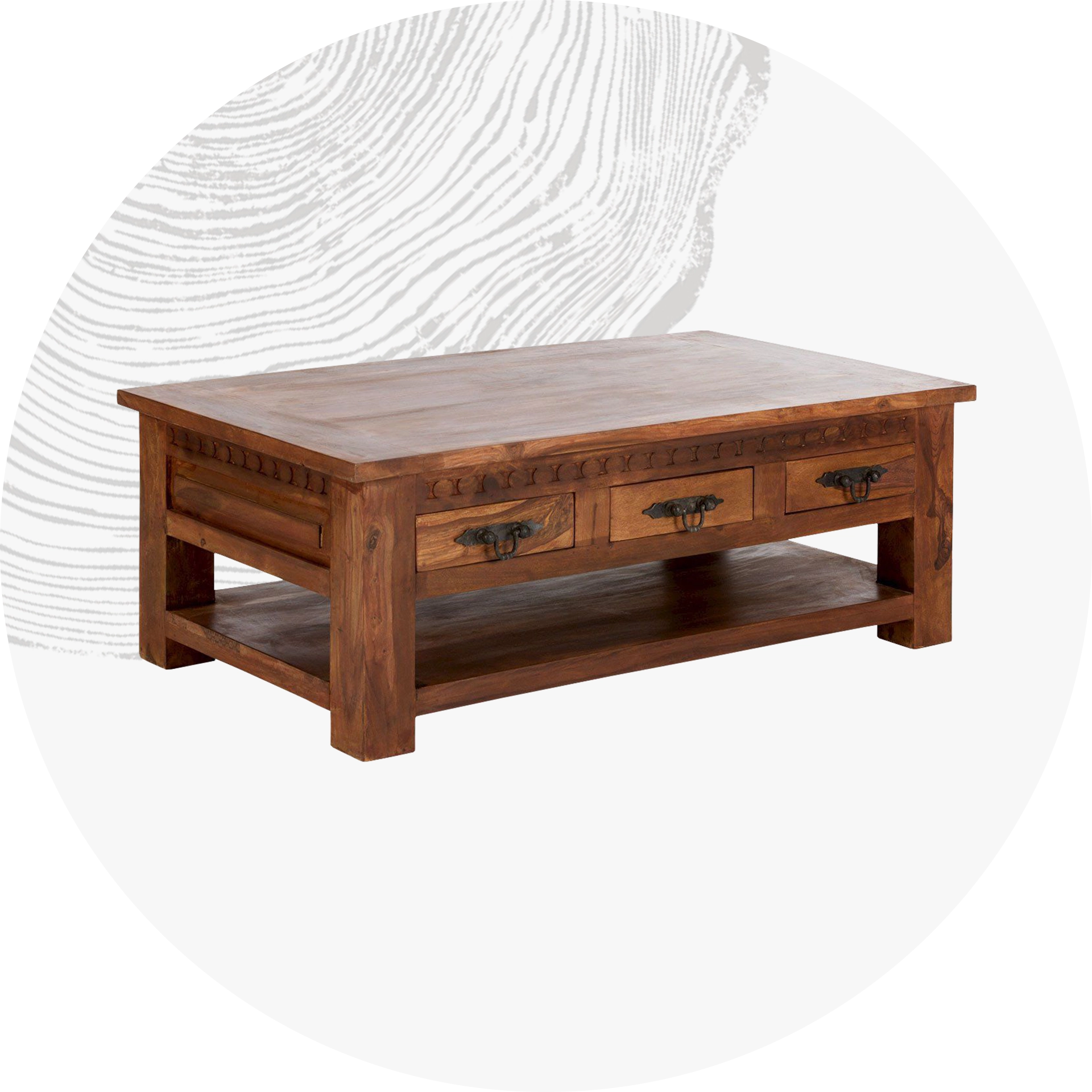 Moderner Couchtisch aus Massivholz, rechteckig, warmes Holzfinish, schlanke Metallbeine fürs Wohnzimmer