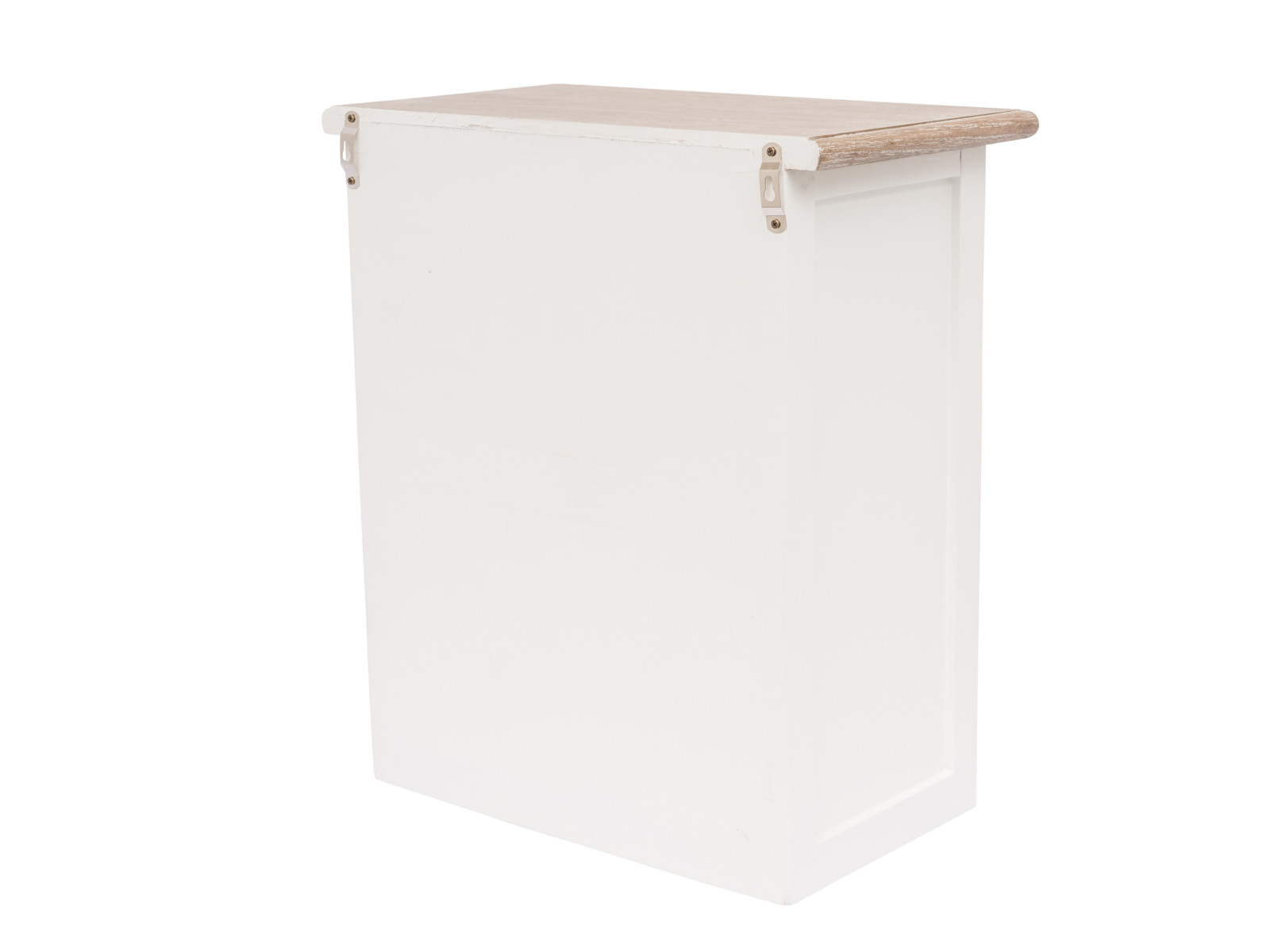 Bad Hängeschrank Kansas, weiß, 1 Tür, Türanschlag links, Maße 45×51×25 cm, Freisteller Rück- & Seitenansicht mit Holz-Deckel