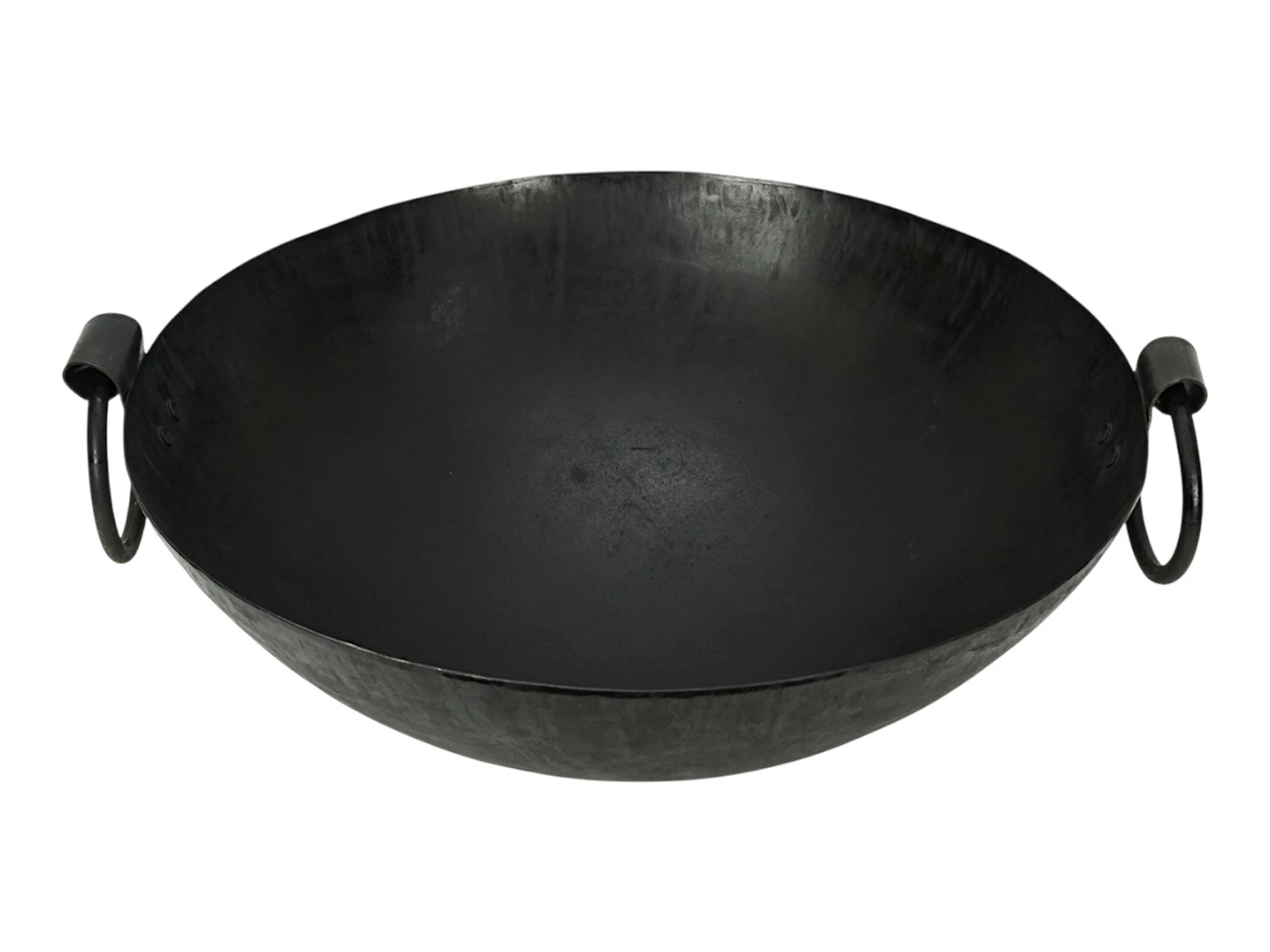 Freisteller Frontansicht Feuerschale Embero Pure (Ø50×H35 cm) aus schwarzem Metall, runde Feuerschale mit Griffen