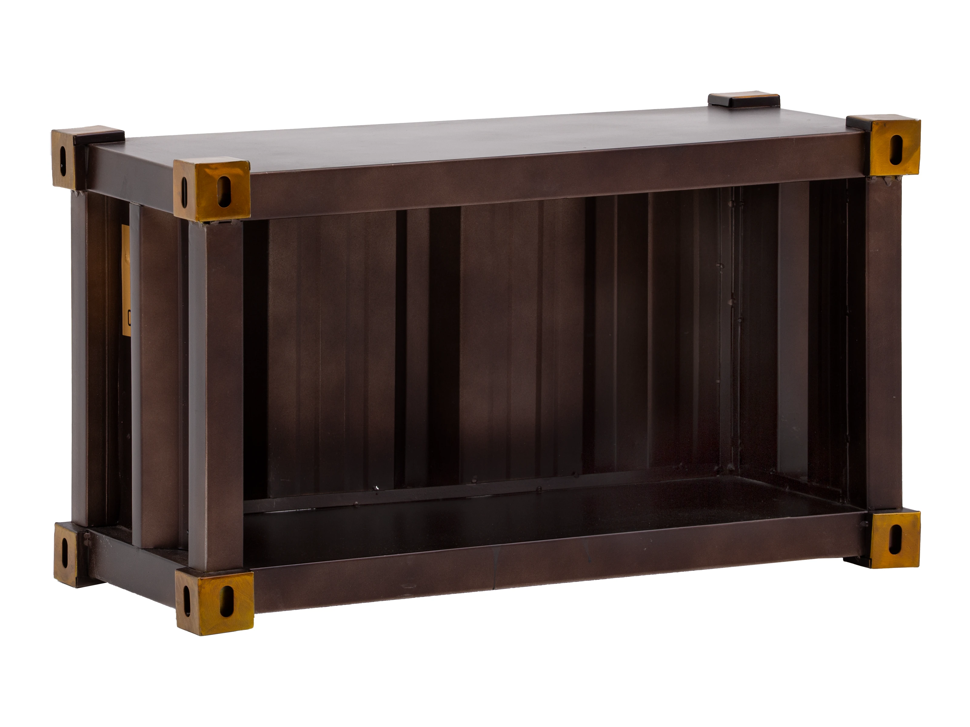 Wandregal Cargon in 45°-Ansicht als Freisteller: braunes, lackiertes Metallwandregal mit offenem Fach (72×33×41 cm) Wandregal Cargon in 45°-Ansicht als Freisteller: braunes, lackiertes Metallwandregal mit offenem Fach (72×33×41 cm)