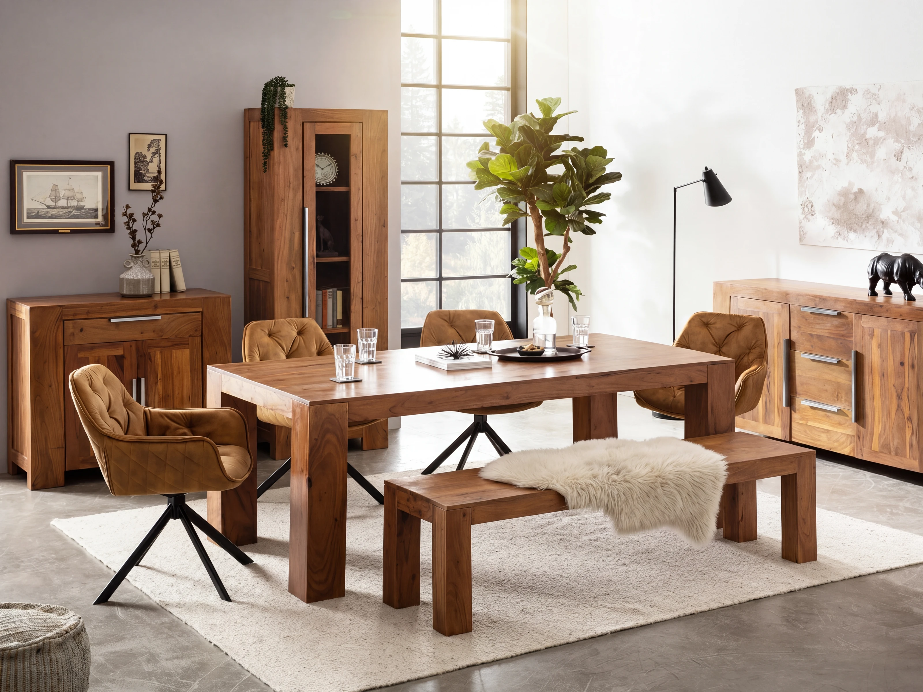 Kommode Osbon Akazie - Metallgriffe Silber