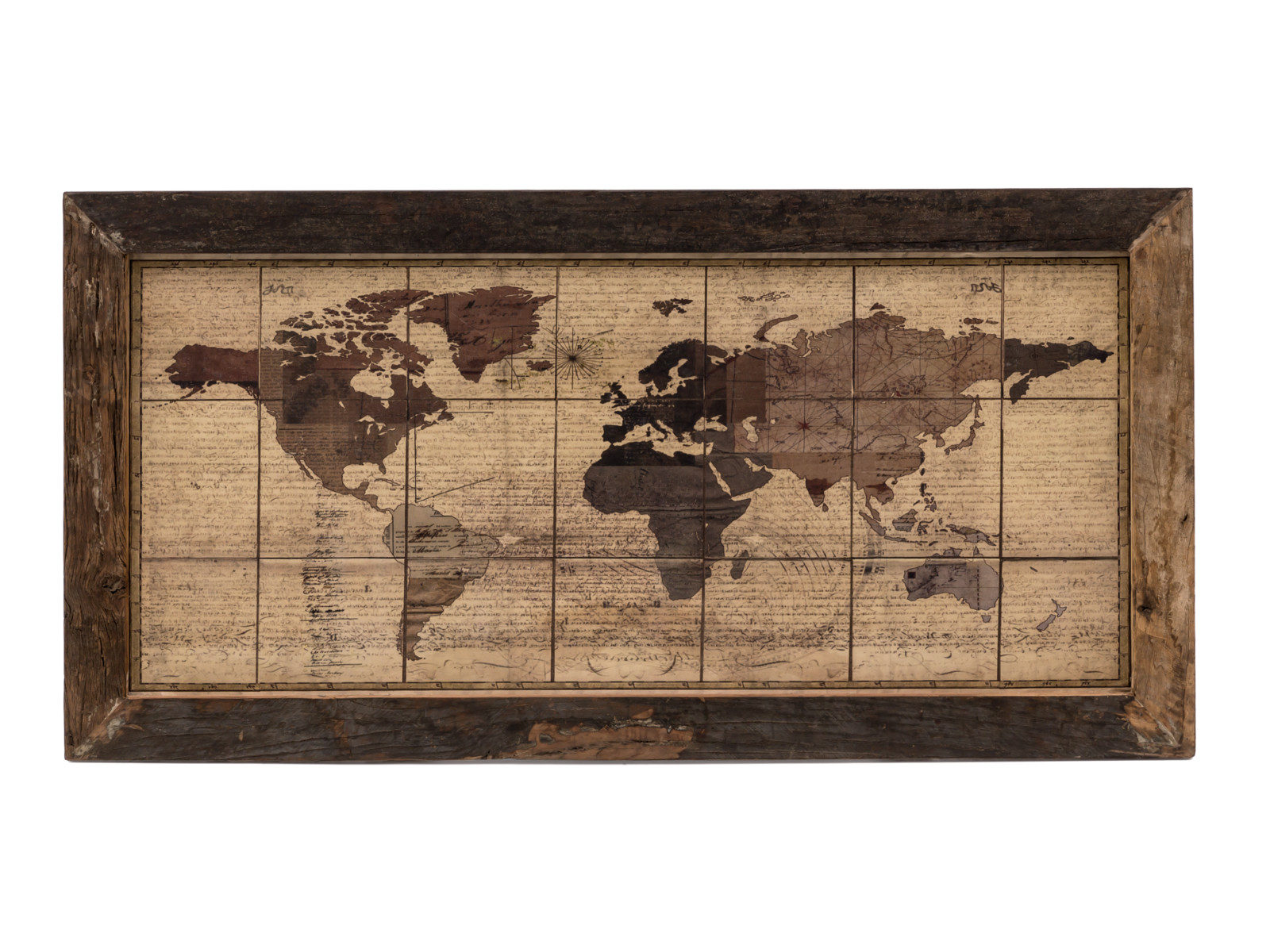 Wandbild World Map 180x90 Holz - recyceltes Hartholz 180x90x4 Frontansicht