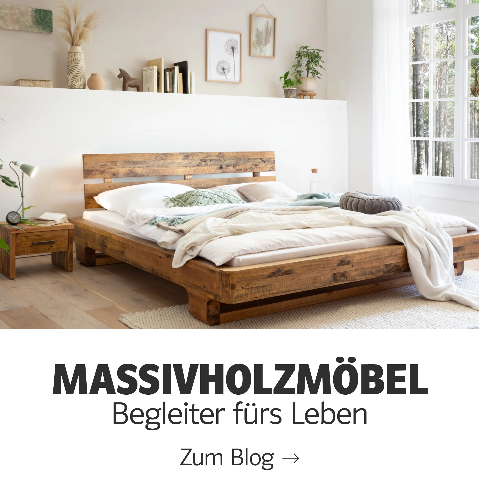 Kachelübersicht verschiedener Massivholz-Möbel: Tische, Schränke und Regale in warmen Holzfarben, moderne bis rustikale Wohnstile