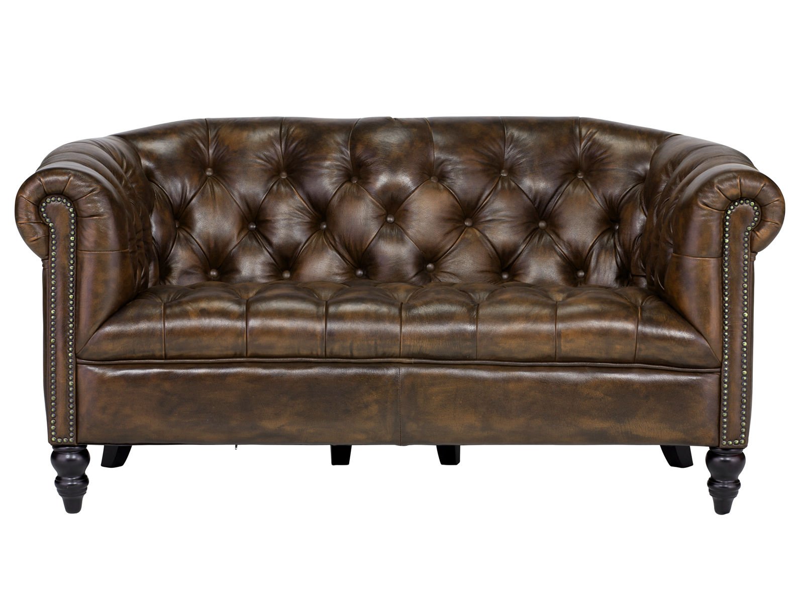 Sofa Chesterfield Shelford 2-Sitzer antik braun Echtleder 160x85x89 Frontansicht