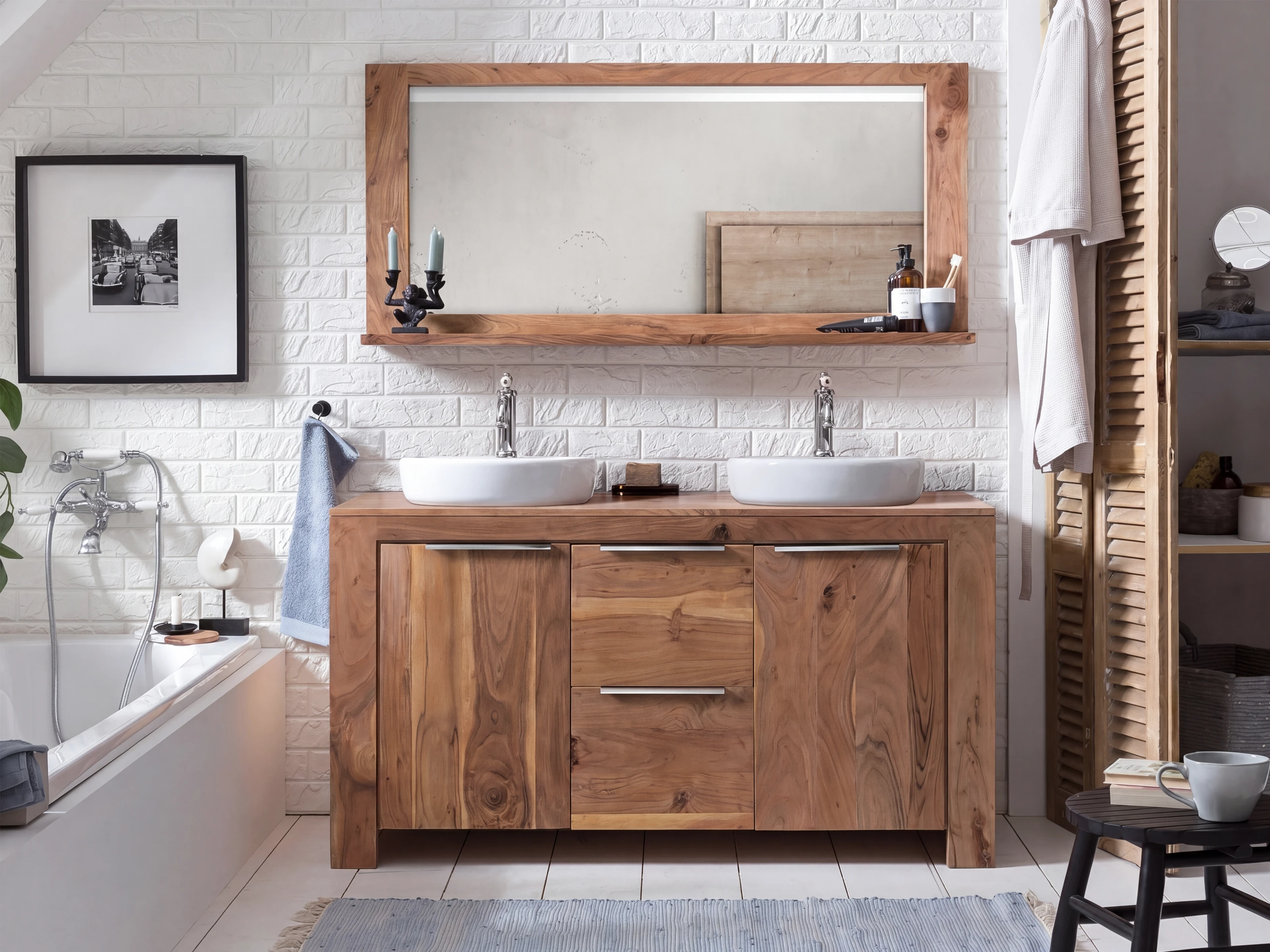 Badmöbel Set Osbon Akazie 2teilig - Metallgriffe Silber