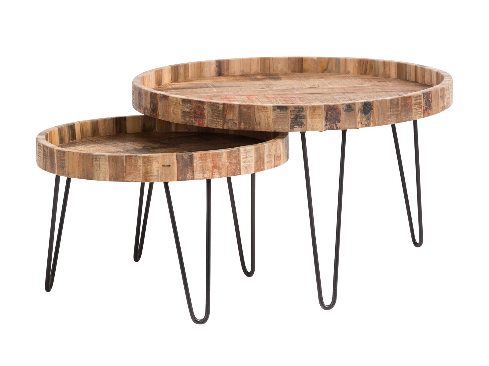 Couchtisch Corby 2er Set Couchtisch Corby 2er Set Holz - recyceltes Hartholz 80x50x80 Schrägansicht