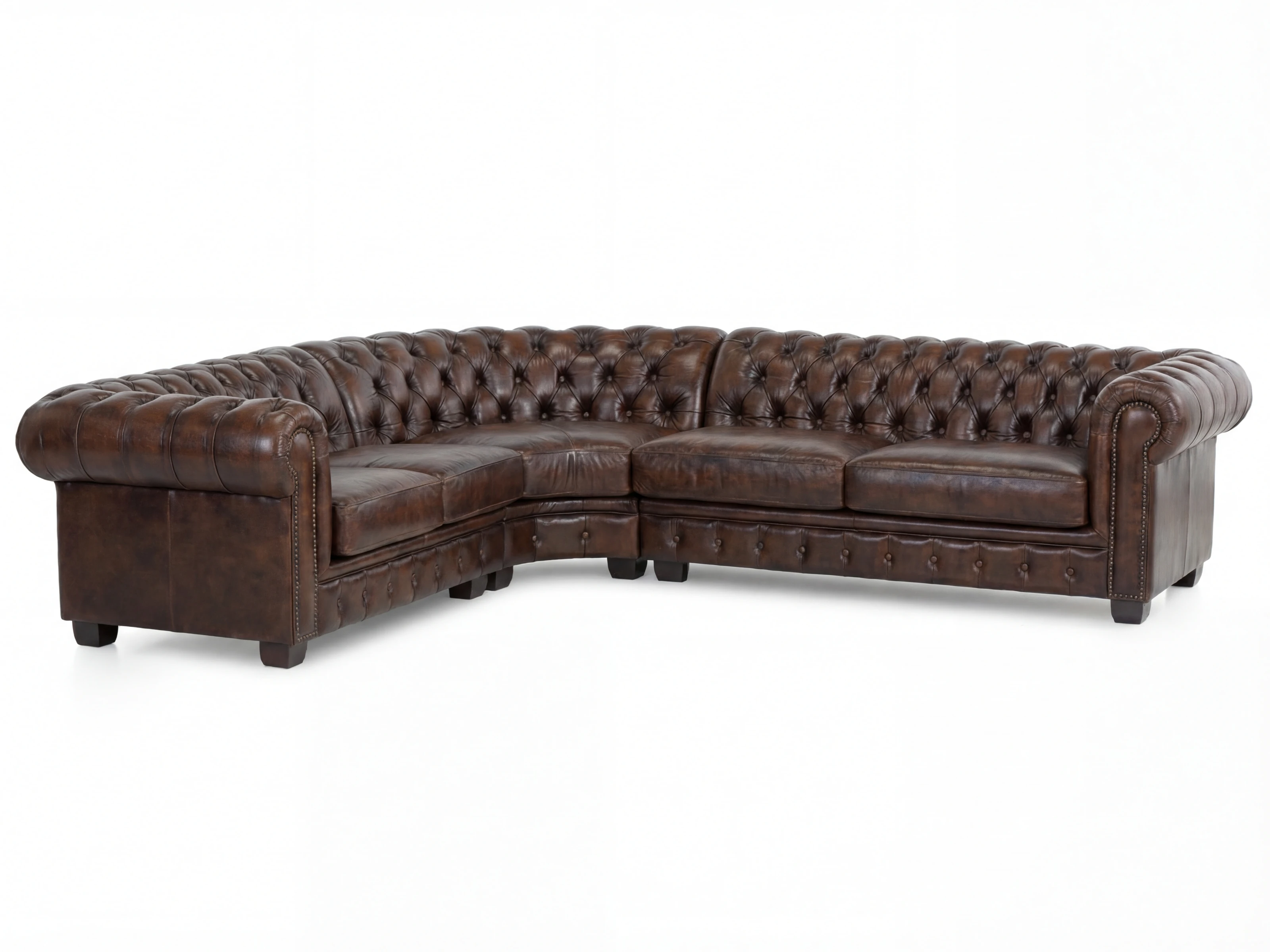 Ecksofa Chesterfield Echtleder I braun