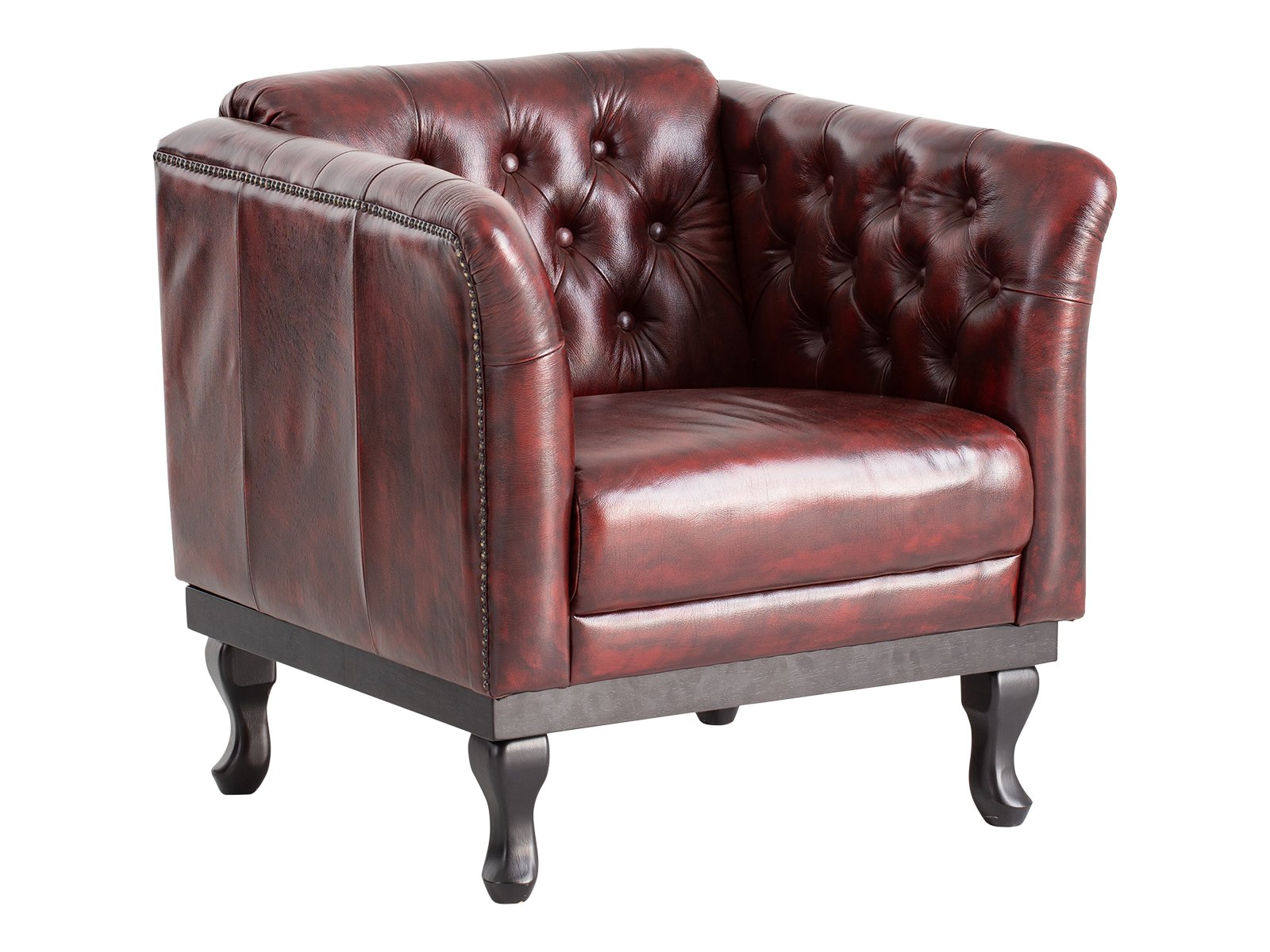 Sessel Chesterfield Dover Echtleder rot 84x80x84 Schrägansicht