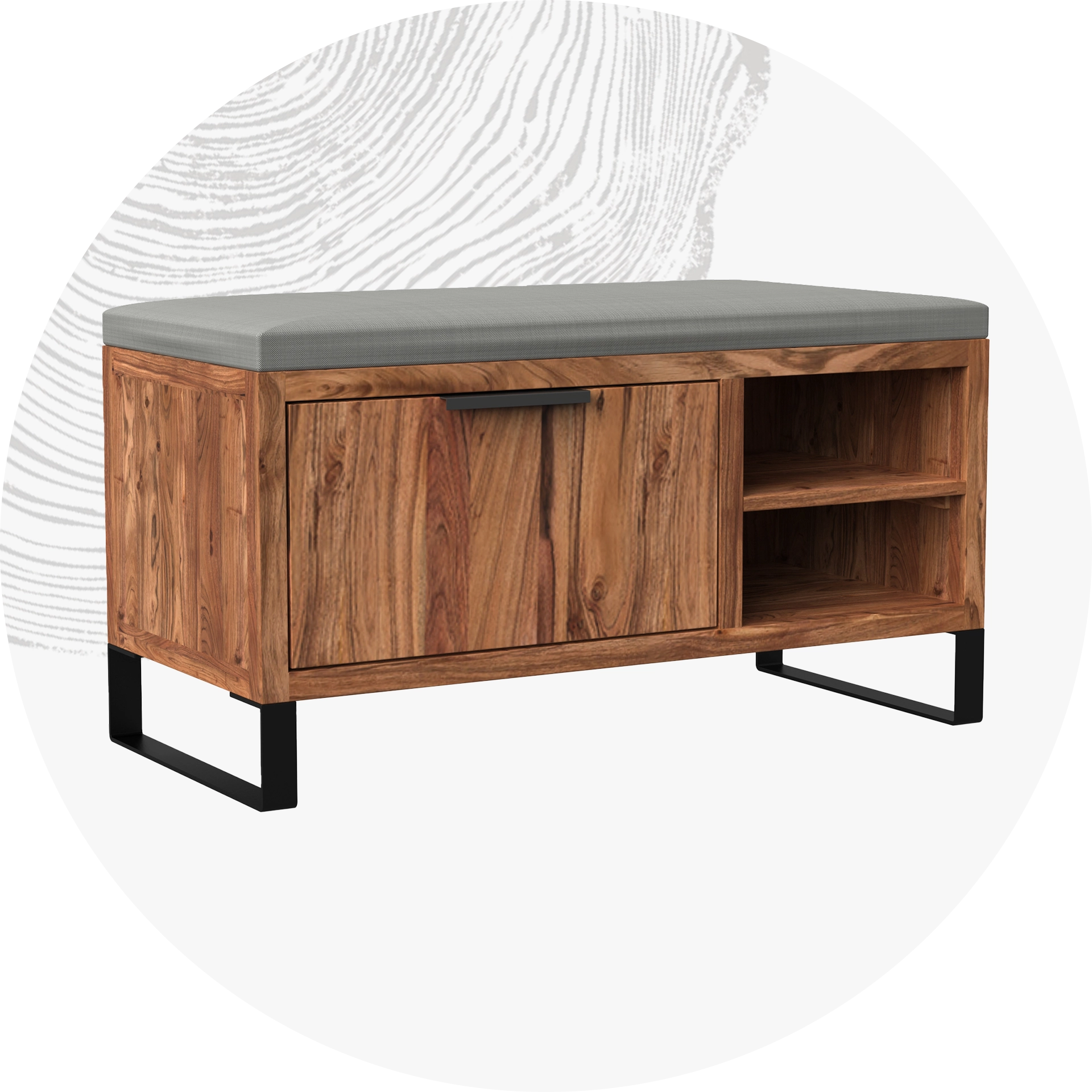 Massive Holzbank und passender Hocker in natürlicher Holzoptik, schlichtes Design für Esszimmer, Flur oder Warteraum