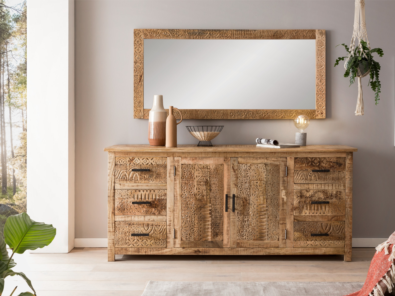 Sideboard Mumbai II Holz - Mango 180x80x42 Halbambiente Seitenansicht