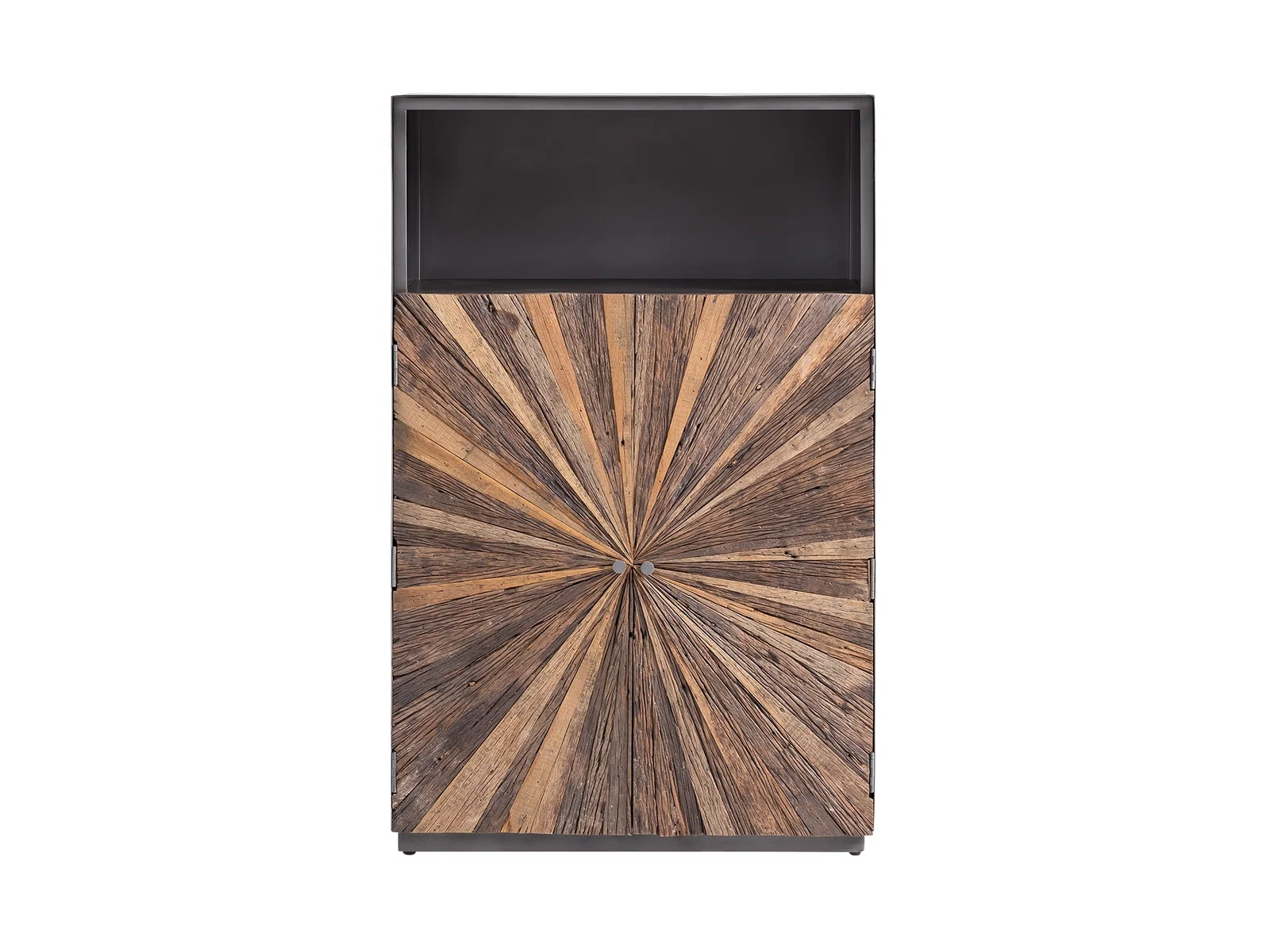 Modernes Highboard in Holzoptik im minimalistischen Wohnzimmer: Sideboard-Design, Stauraum, warme Holzfarben