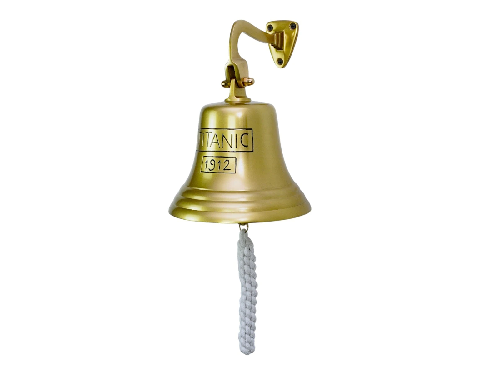 Freisteller Frontansicht Thekenglocke „Max“ Messingoptik aus Metall (D18×H26×T22 cm), Deko-Glocke für Theke