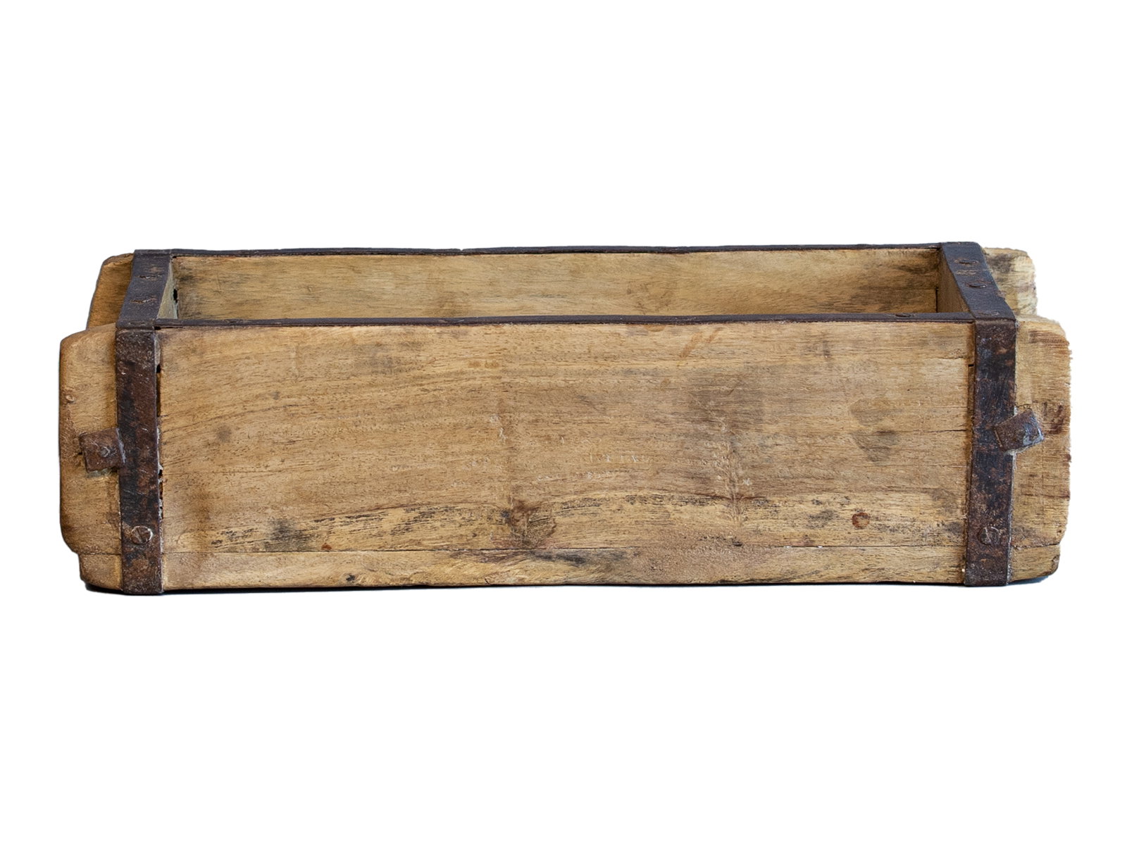 Frontansicht: Dekokiste Ziegelform aus lackiertem Recycling-Hartholz (30×10×14?cm), naturfarbige Deko- und Aufbewahrungsbox