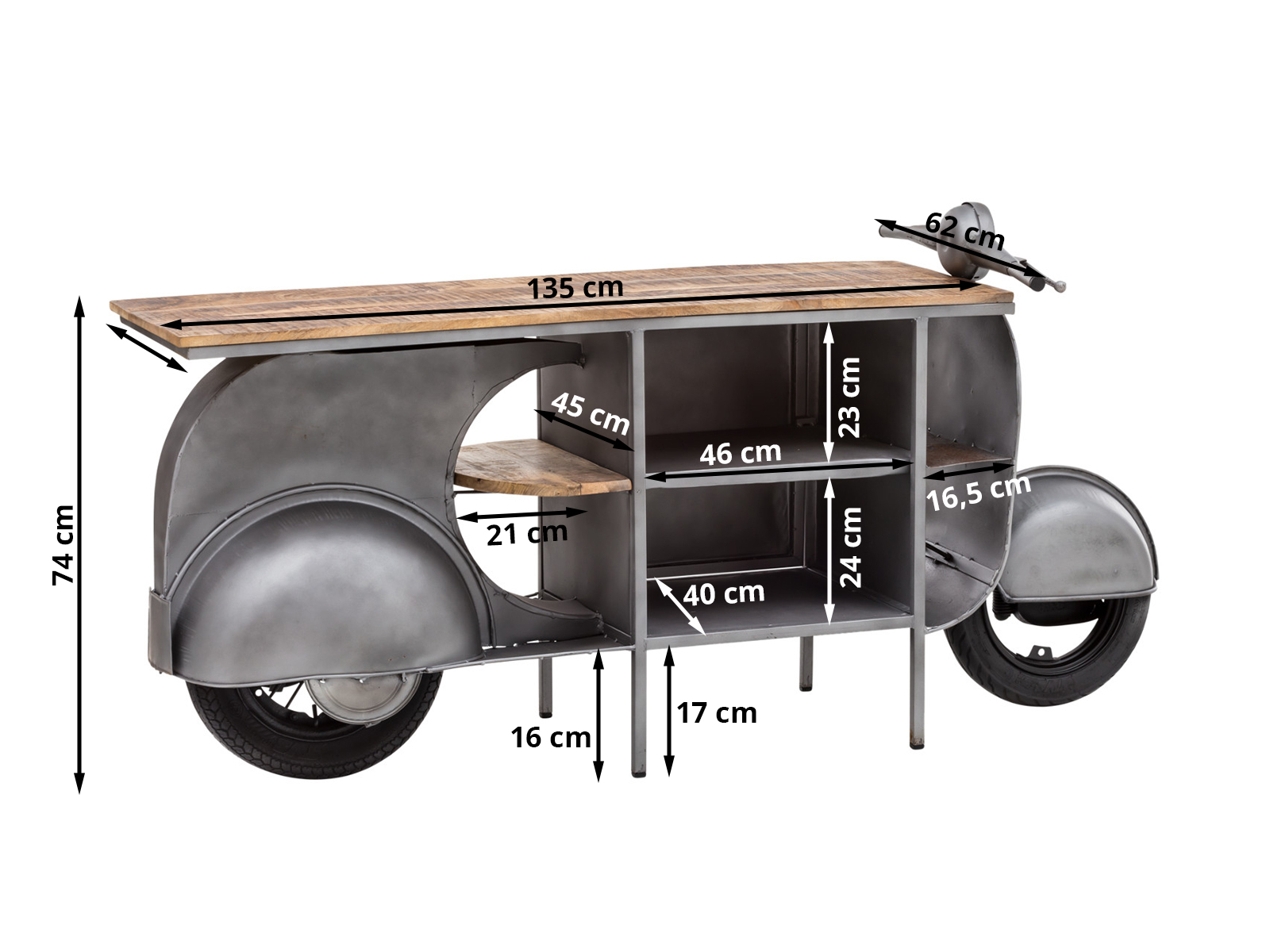 Waschtisch Scooter Metall - Holz Mango 177x89x44