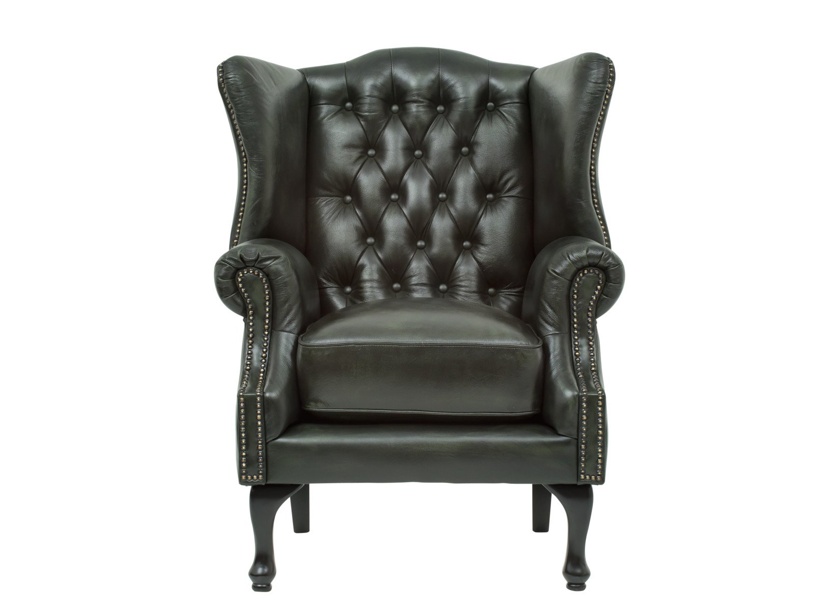 Ohrensessel Chesterfield Pittsfield Echtleder grün 89x104x79 Frontansicht