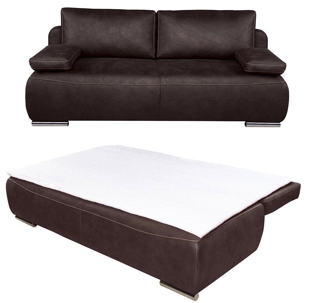 Modernes 2‑Sitzer Schlafsofa aus grauem Stoff mit Holzfüßen, dekorativen Kissen in hellem, freundlichem Wohnzimmer