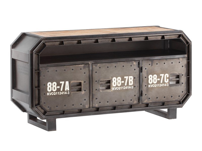 Massive Holz-TV-Bank Barkley im modernen Wohnzimmer, naturholz-Finish, klare Linien und dezente Dekoration, elegantes TV-Möbel