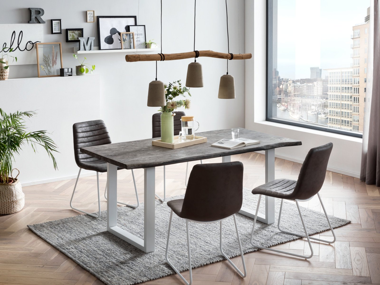 Esstisch Bullwer grau-weiß 200x100 cm Akazie / Metall 200x75x100 Ambiente