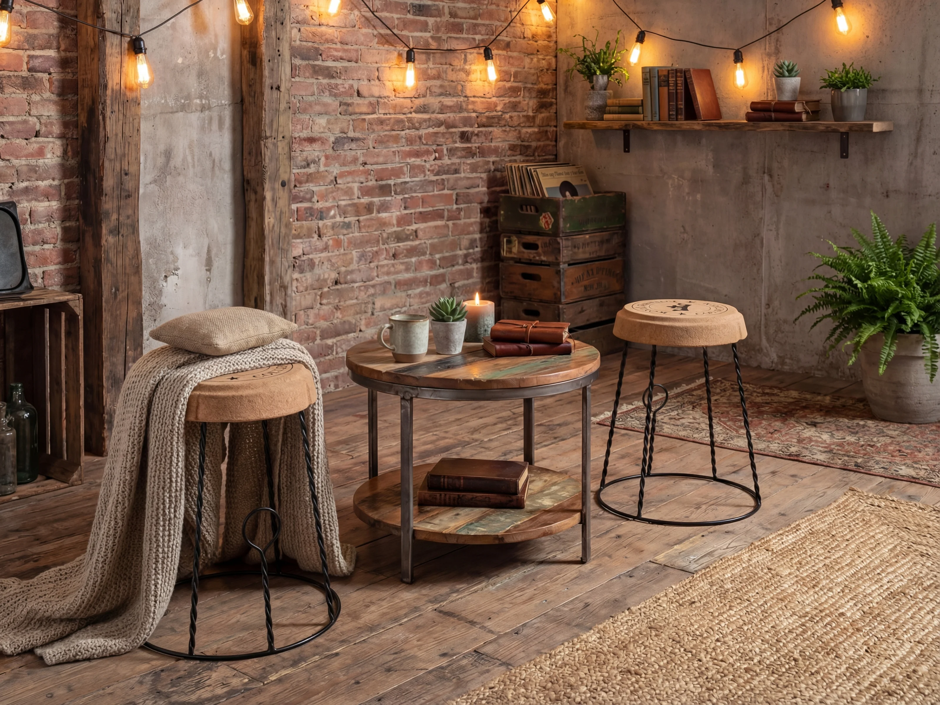 Designhocker aus Kork und Metall im markanten Korken-Look bringt natürliche Materialien und eine besondere Home-Retreat-Note in den Wohnraum