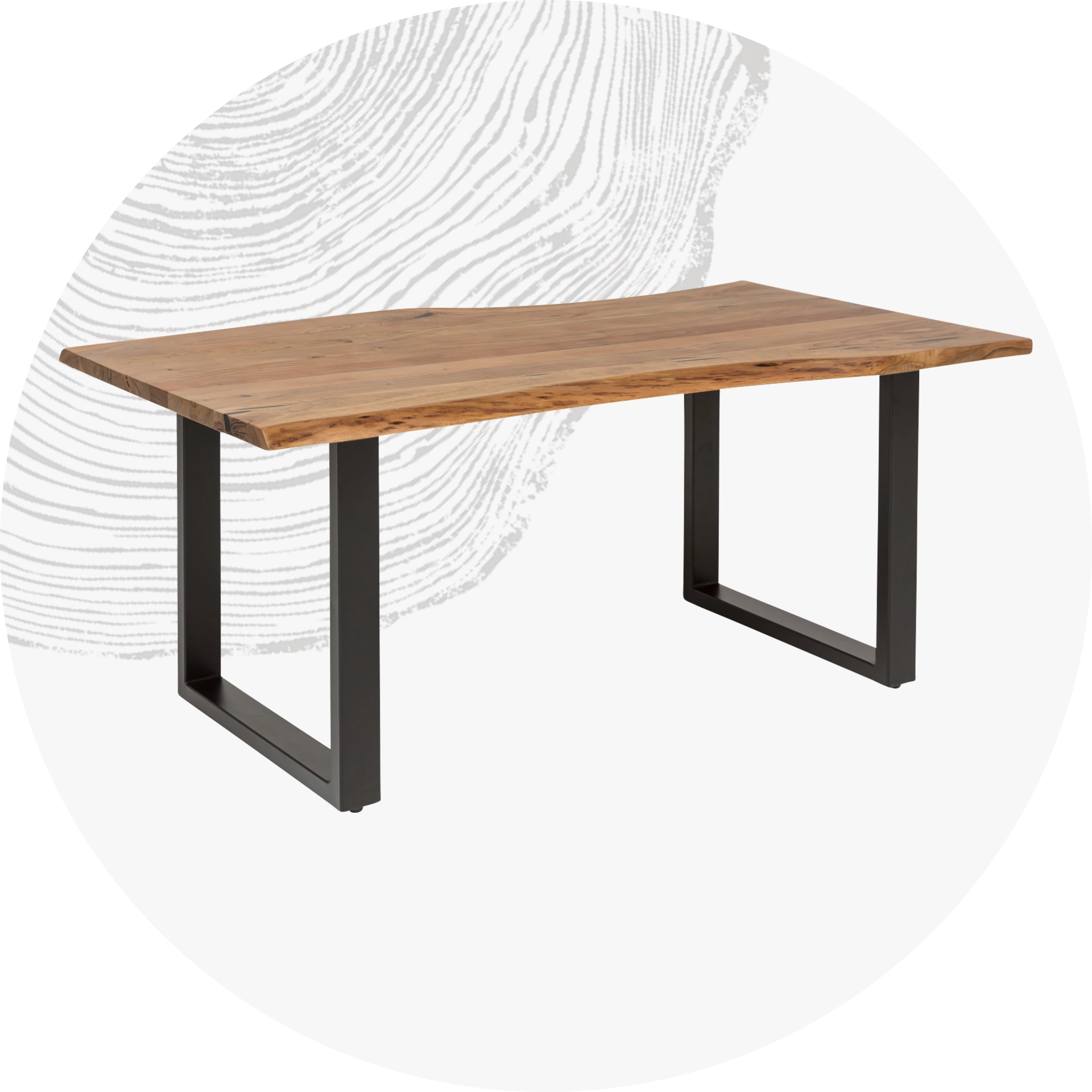 Moderner massiver Holztisch, rechteckig mit natürlicher Holzmaserung auf weißem Hintergrund – minimalistisches Skandi-Design