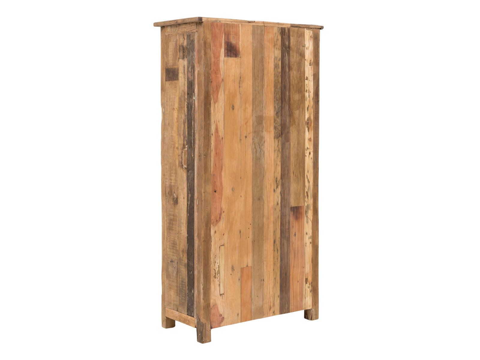 Freisteller-Frontansicht: Kleiderschrank Kavali aus recyceltem Altholz, zwei Türen, unbehandelt, braun, B90×H185×T45 cm