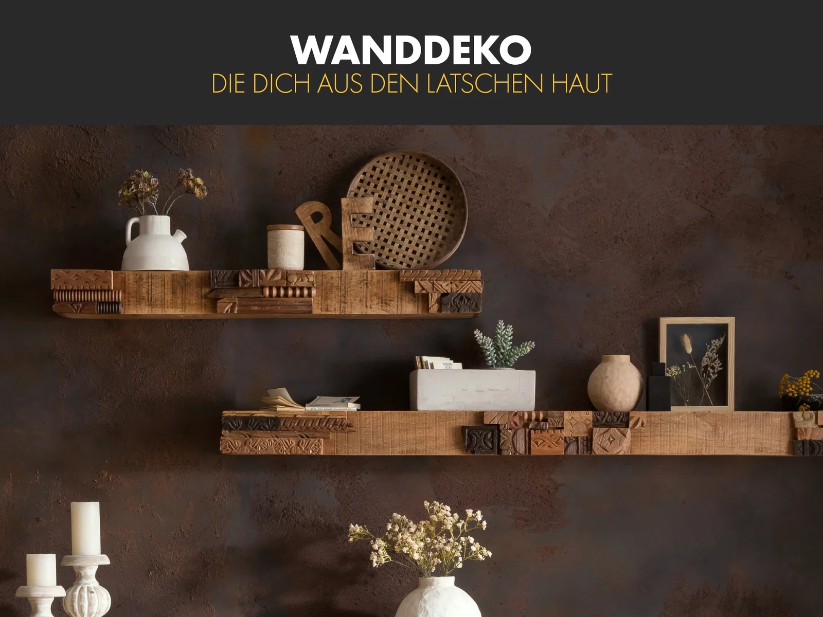 Moderne Holz-Wanddeko in geometrischem Design an heller Wand, skandinavisches Wohnambiente